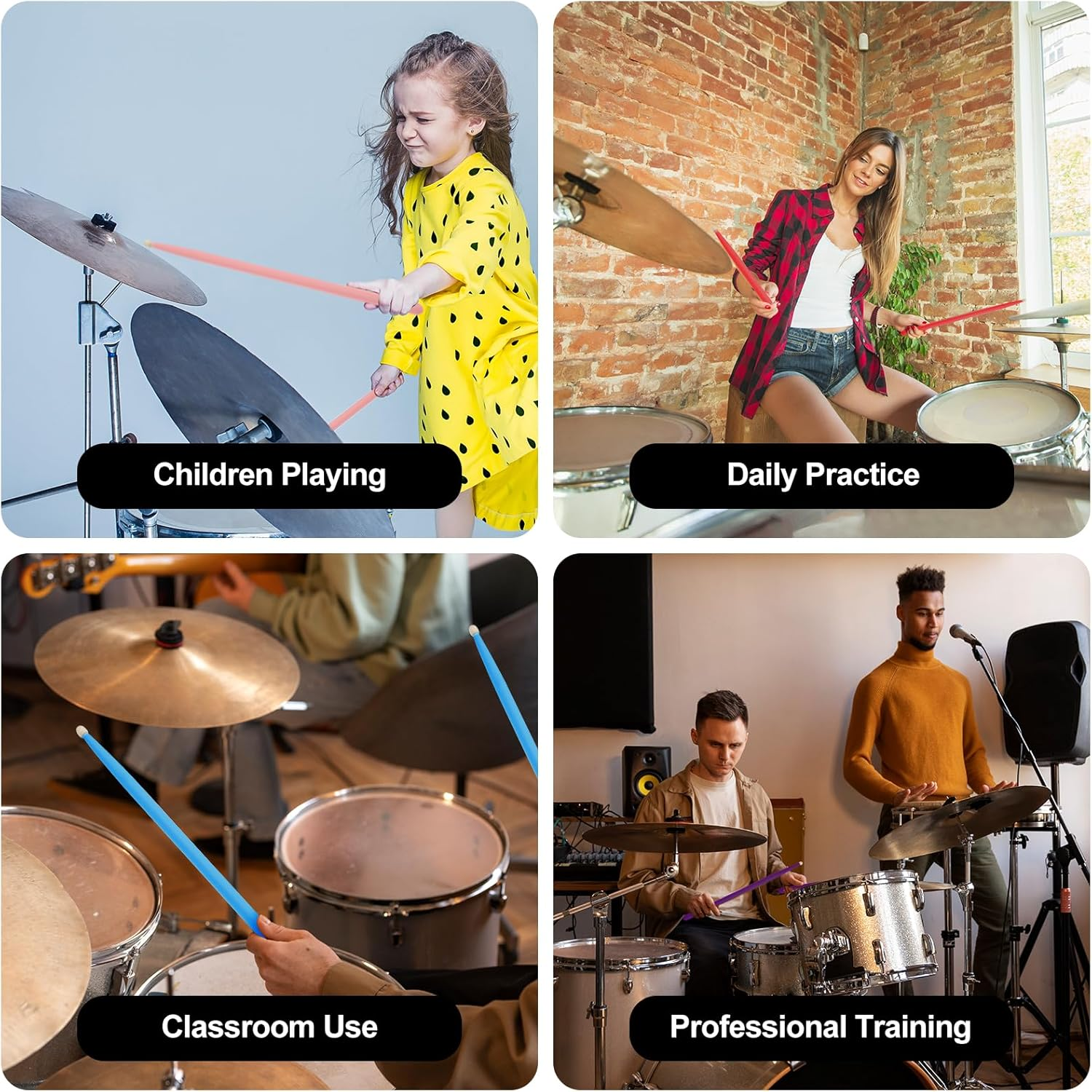 Cashbeat 5A Maple Wood Drumsticks, Non-Slip Grip, Classic Red Drum Stick for Kids Adults Beginner, Percussionists Drumming Accessories Musical Instrument image number 4