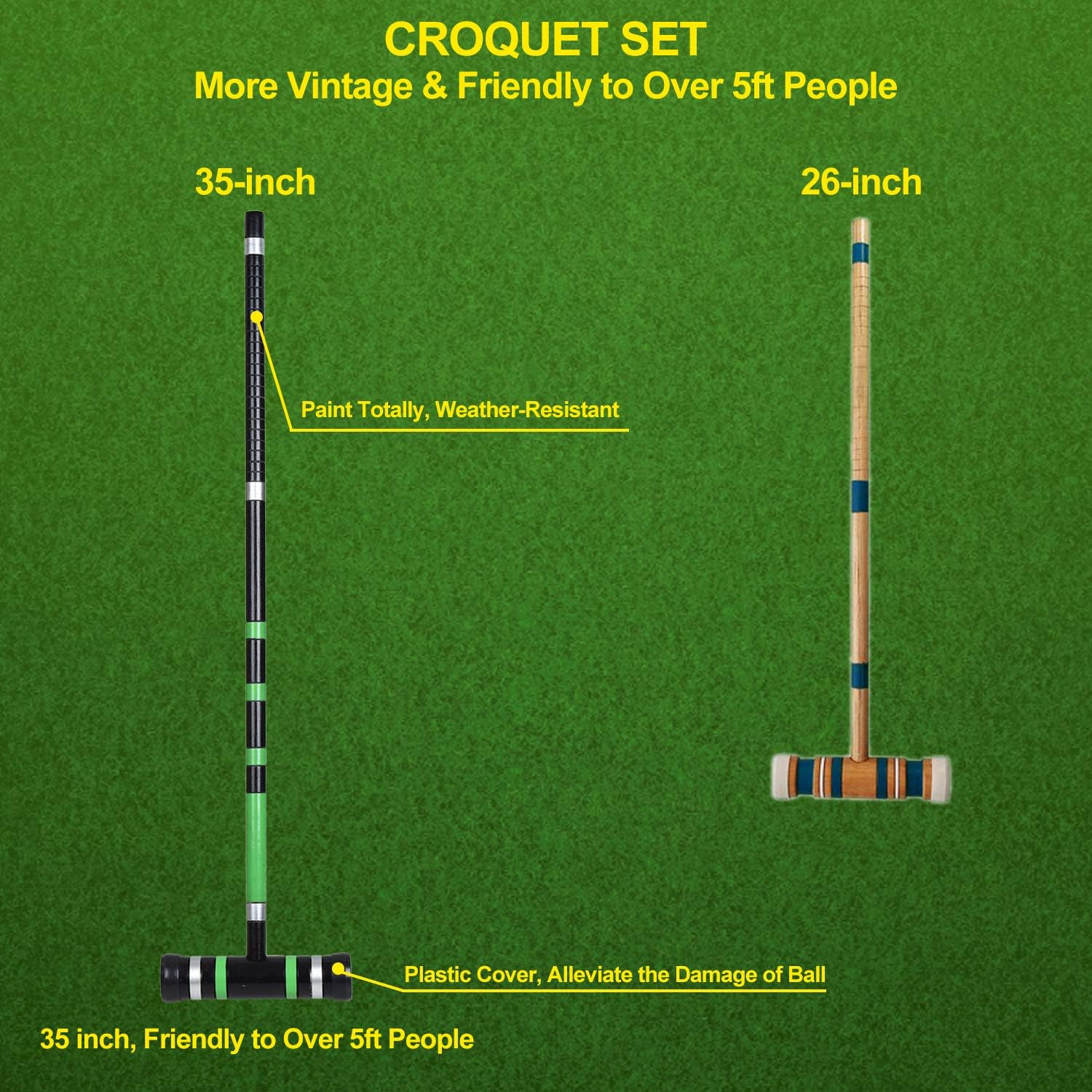 [6 Players] Premium Croquet Set for Families, Browill Croquet Set with Carrying Bag for Yard Outdoor Lawn Backyard Games for Kids Adults All Ages, 35 Inch
