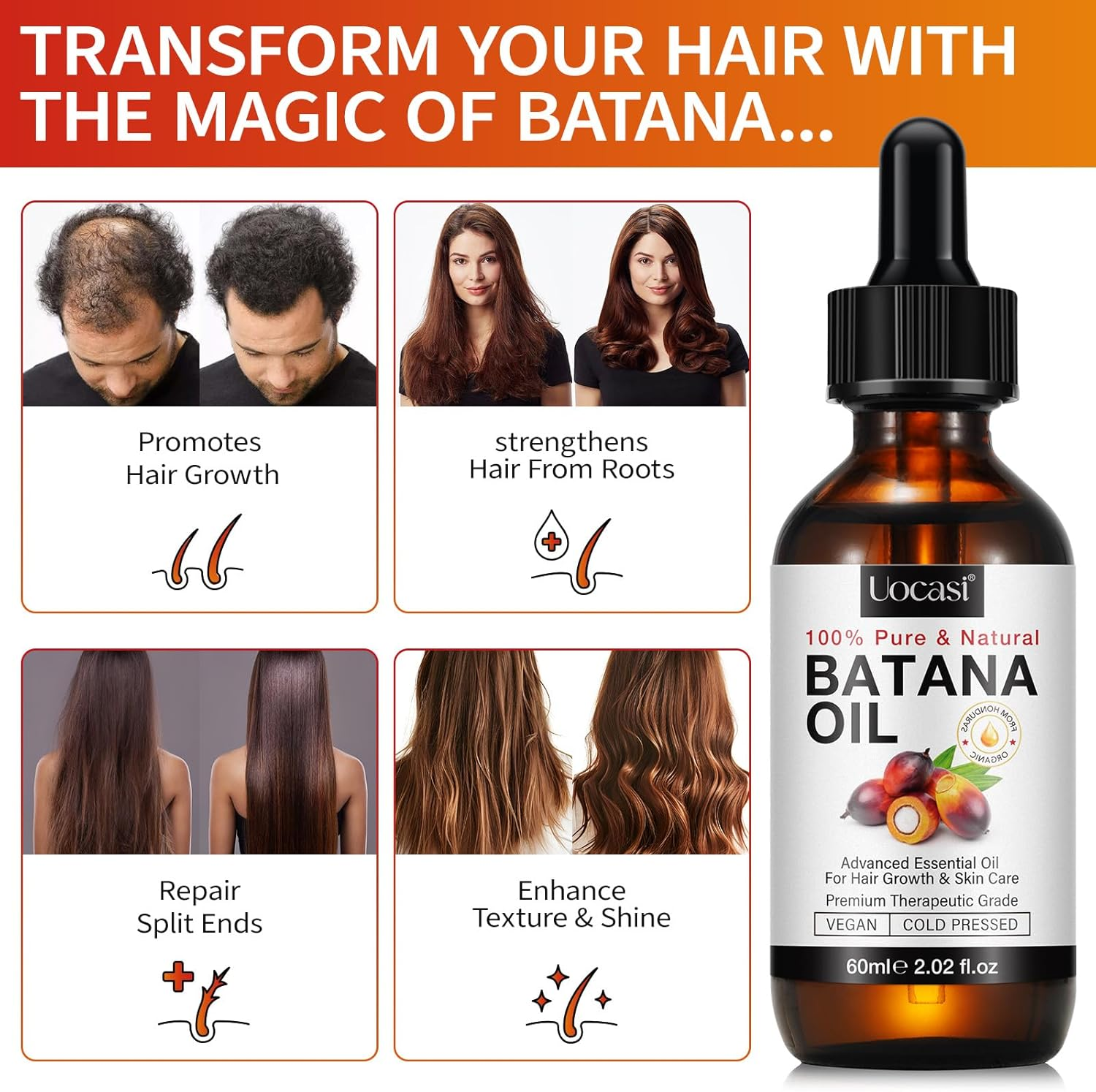 Batana Oil for Hair Growth, Pure Organic Natural and Cold Pressed Hair Oil for Hydrating & Repairing Dry, Damaged Hair Skin Care, Face, Body image number 4