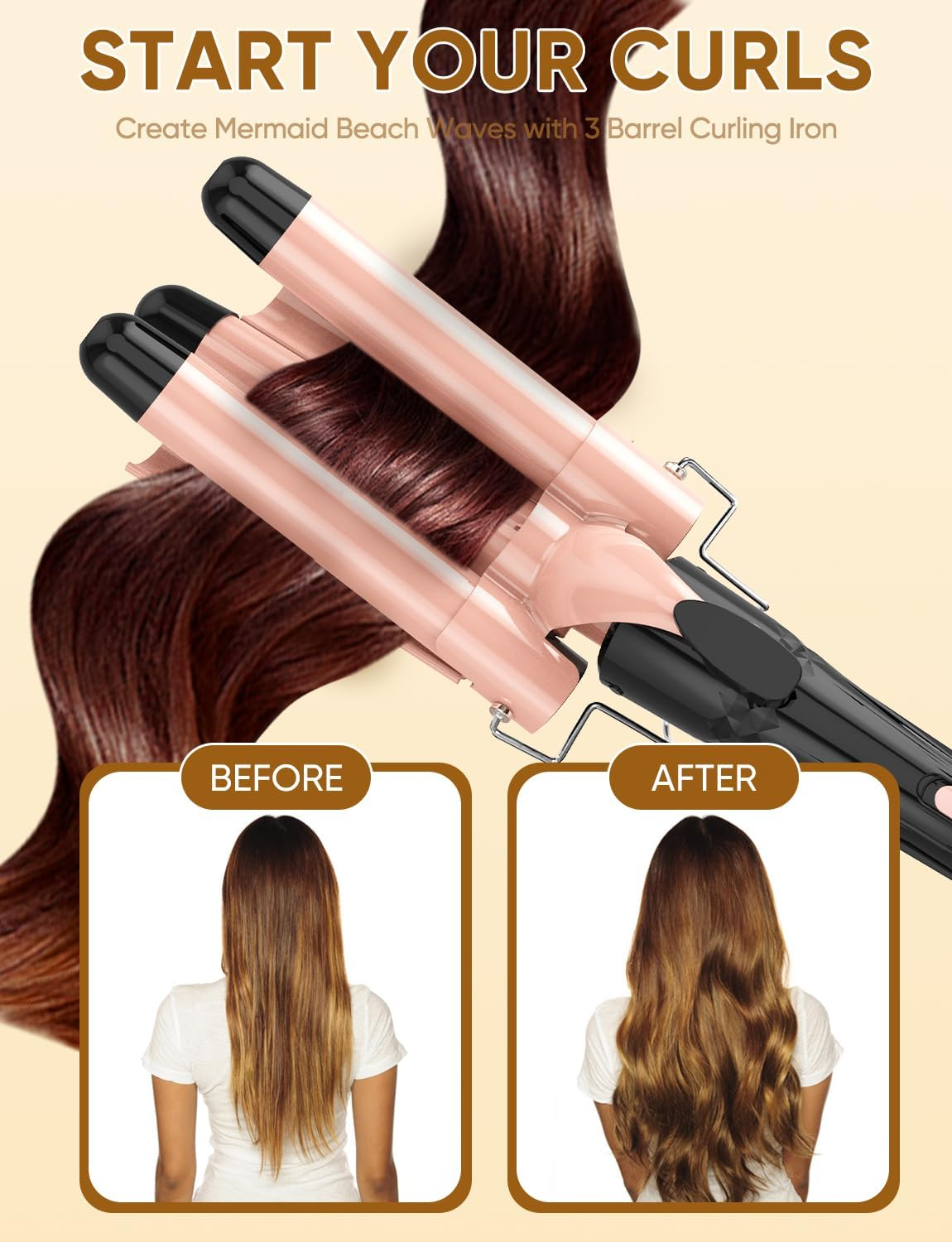 OBVHNUA 5 in 1 Hair Curler Set Hair Curling Wand 9-32Mm Ceramic Curling Iron with PTC Fast Heating 2 Adjustable Temperature Professional Hair Waver with 2M 360&deg; Rotatable Cable and Anti-Scald Glove image number 4