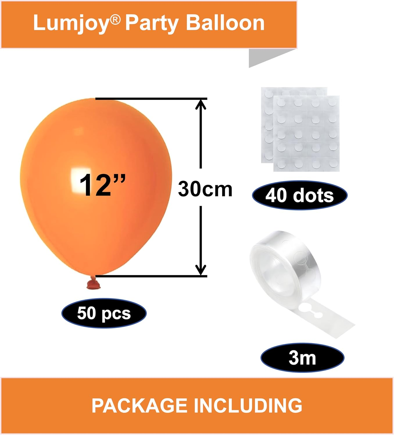 Lumjoy Matte Orange Latex Balloons 50Pcs 12 Inch 30Cm Decorative Helium Balloon with Strip and Sticker for Birthday Baby Shower Wedding Engagement Graduation Festival Party Decorations - Green image number 3