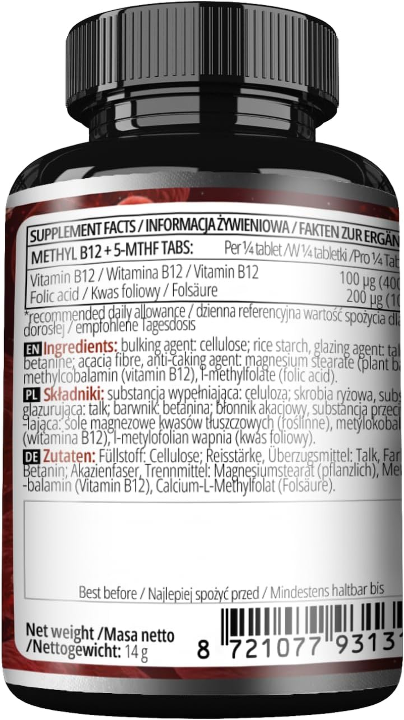 Methyl B12 + 5-MTHF 300 Mcg - Vitamin B12 and Folic Acid - 60 Vegan Tablets - 8 Months Supply - Energy and Well-Being Support - Diet Supplement by Apollo'S Hegemony image number 2