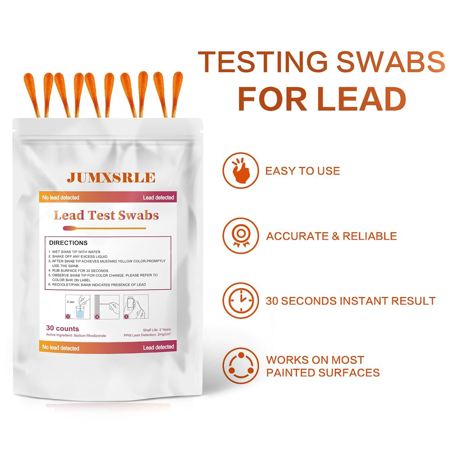 Lead Testing Kit - Lead Test Swabs 30Pcs, Instant Lead Test Kit for Painted Surfaces, Ceramics, Dishes, Metal, Wood - Quick Results in 30S image number 4