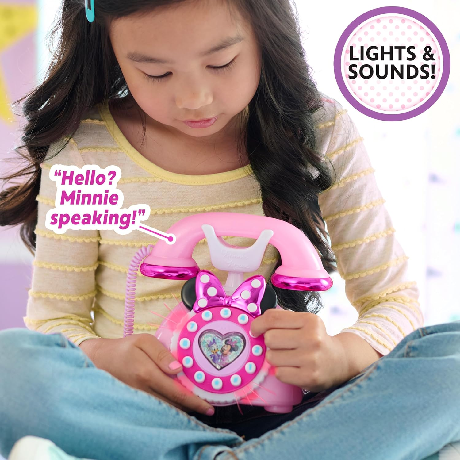 Disney Junior Minnie Mouse Ring Me Rotary Phone with Lights and Sounds, Pink, Kids Toys for Ages 3 up by Just Play