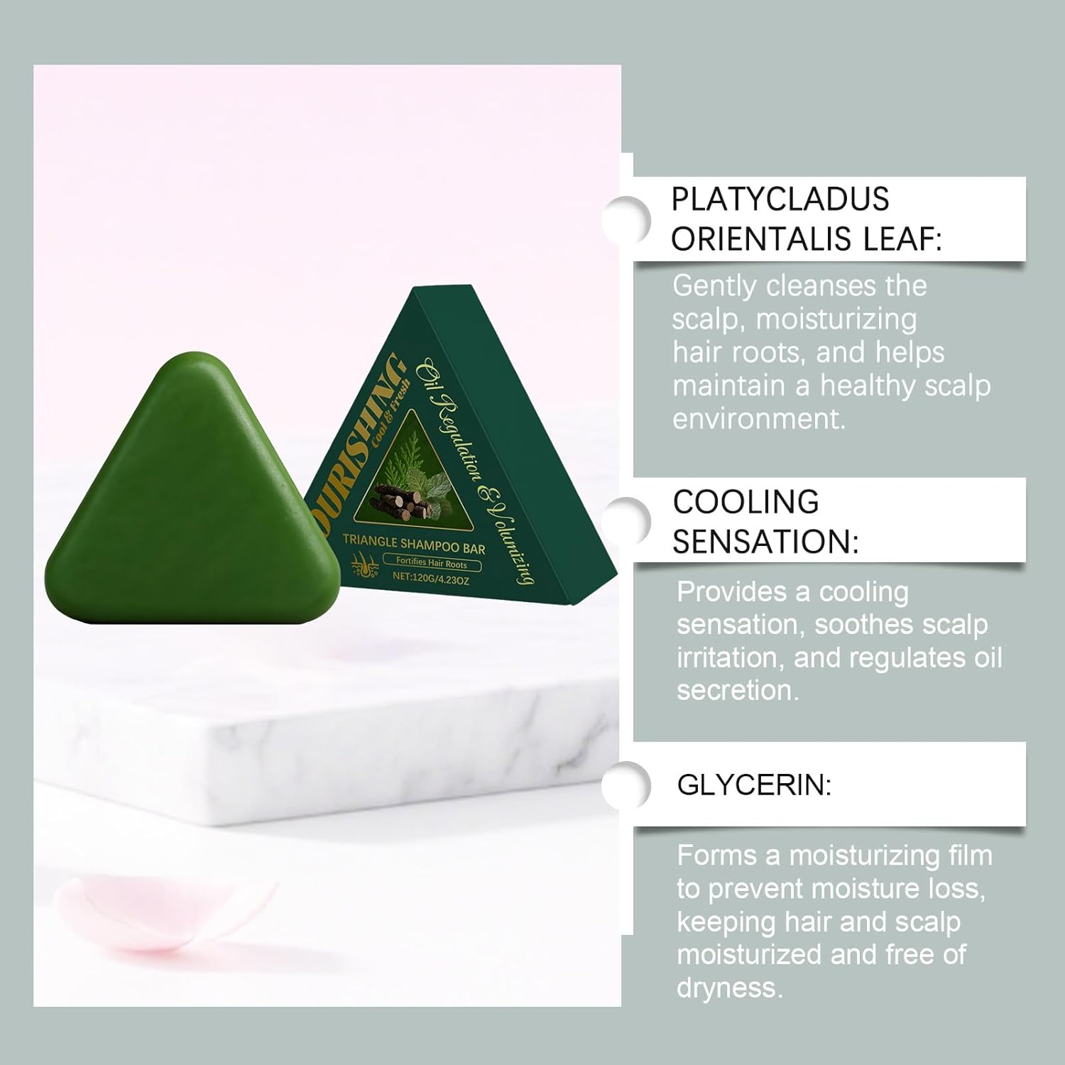 Cypress Leaf Hair Soap Nature Triangle Shampoo Bar, Triangle Green Shampoo Bar, Grass Solid Herbal Sham/Poo B/Ar, Grass Tria/Ngle Solid Shampoo for Thickening & Darkening Smooths Hair (2 PCS) - 3 Pcs image number 7