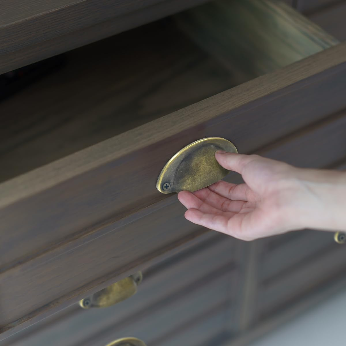 NILLOS Vintage Metal Cupboard Handles, 12 PCS Antique Bronze Half Moon Drawer Pulls for Kitchen, Cabinets, Wardrobe (Verdigris) image number 5