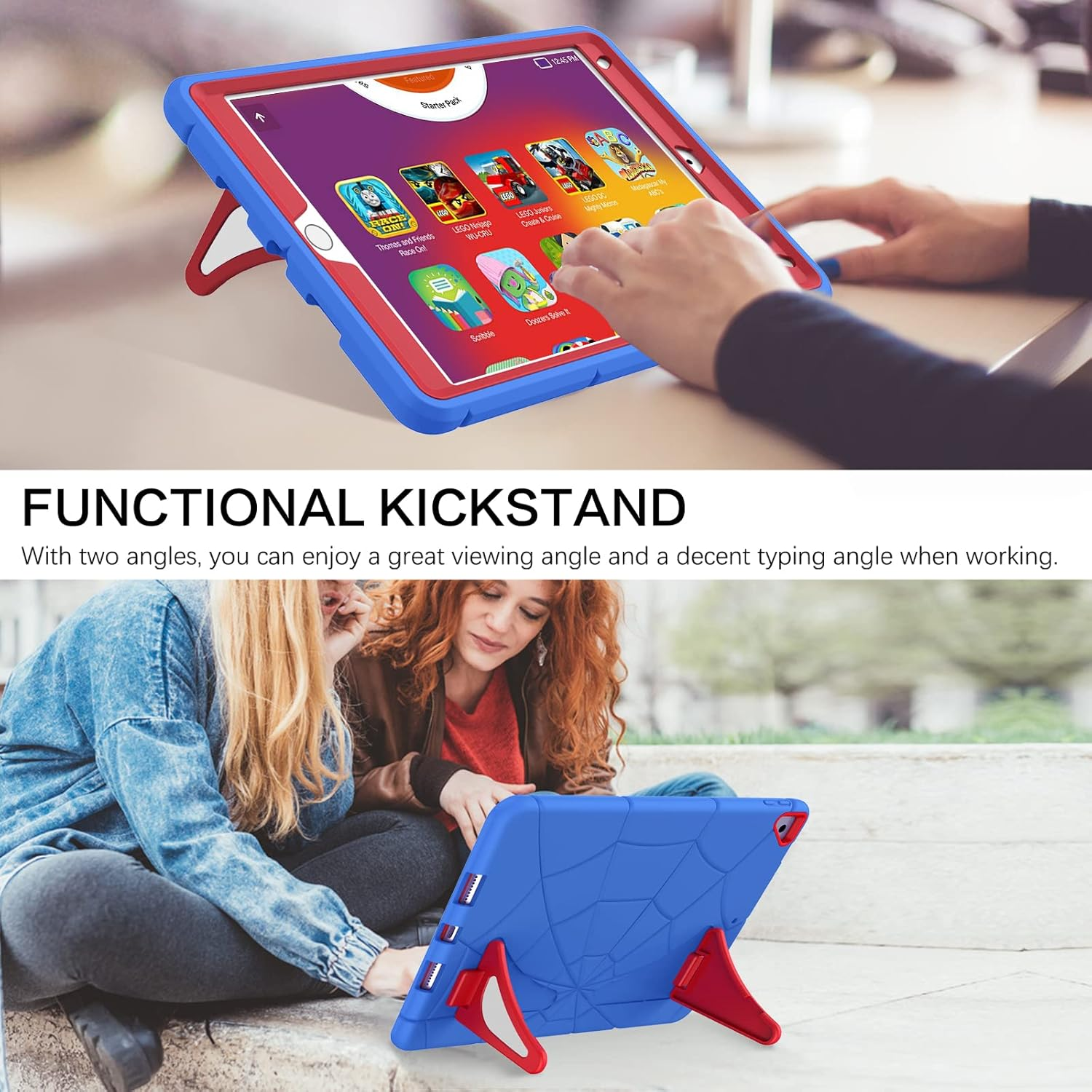 BENTOBEN Ipad 9Th Generation Case, Ipad 8Th Gen Case, Ipad 7Th Gen Case, Ipad 10.2 Inch 2021/2020/2019 Case, 2 in 1 Heavy Duty Rugged Shockproof Ipad 9Th 8Th 7Th Cases for Kids with Stand, Blue/Red image number 1