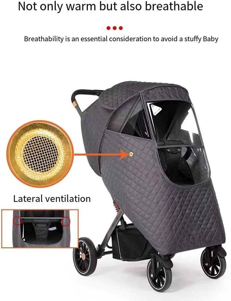 Winter Stroller Weather Cover, Stroller Raincoat, Universal Windshield Cover,Three Layers of Cotton, Two-Way Adjustment, Environmentally Friendly Material, Comfortable and Breathable image number 5
