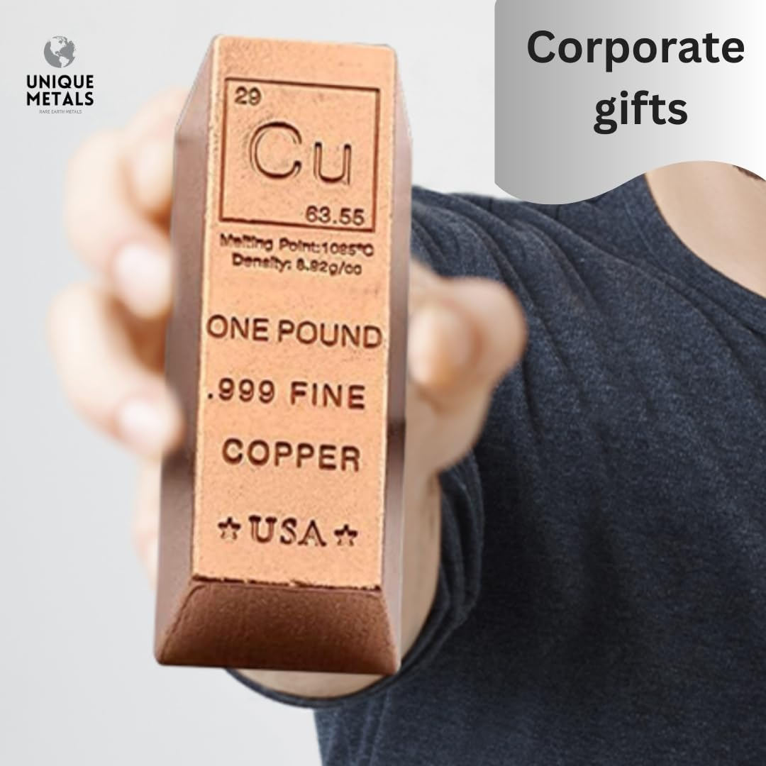 Unique Metals 1 Pound Copper Bar Ingot Paperweight - 999 Pure Chemistry Element Design with Certificate of Authenticity By image number 2