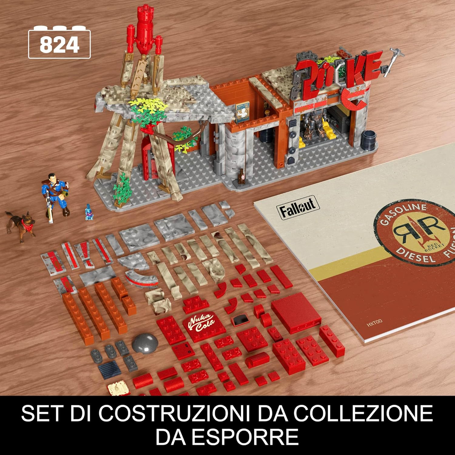 MEGA Fallout Action Figures Building Toys, Red Rocket Truck Stop with 824 Pieces, 2 Poseable Characters and Accessories, for Collectors image number 5