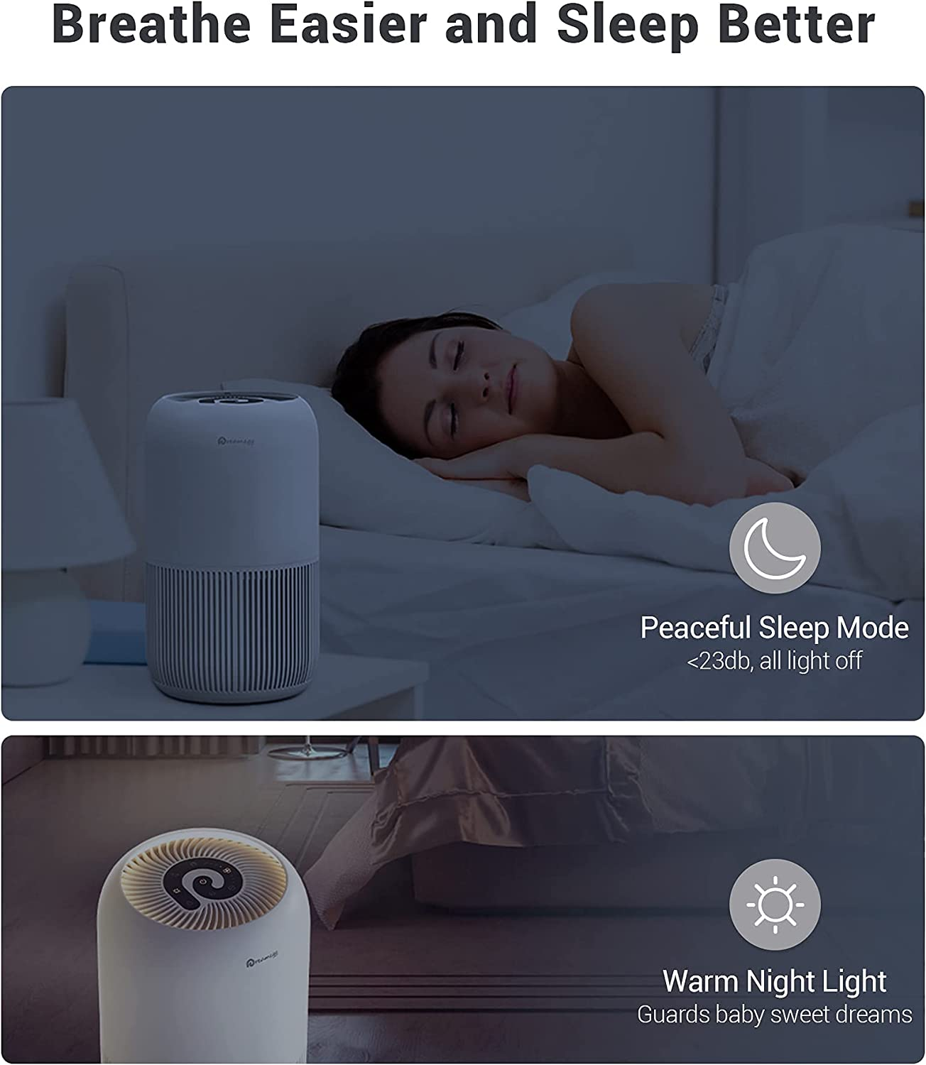 Dreamegg HEPA Air Purifier - Air Purifiers for Bedroom Allergies and Pets, 4-In-1 True HEPA & Activated Carbon Filter, Quiet 360&deg; Air Intake Cleaner with Pet Mode Night Light for Home Smoker Office image number 4