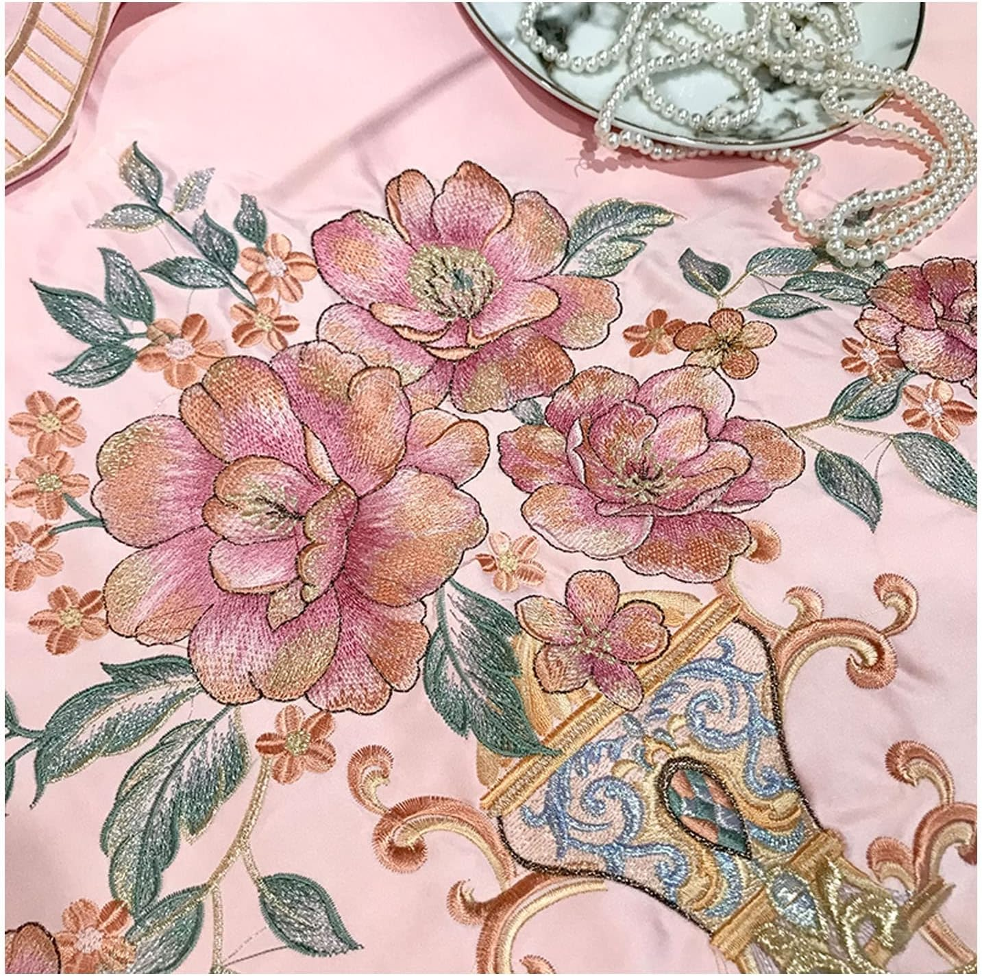 4 Pieces Duvet Cover Set European Style Light Luxury 60S Cotton Embroidery Bedding Sets 1 Duvet Cover 2 Pillow Shams 1 Fitted Sheet Twin Double Queen King (Color : Pink B, Size : 200X230Cm-150X200Cm