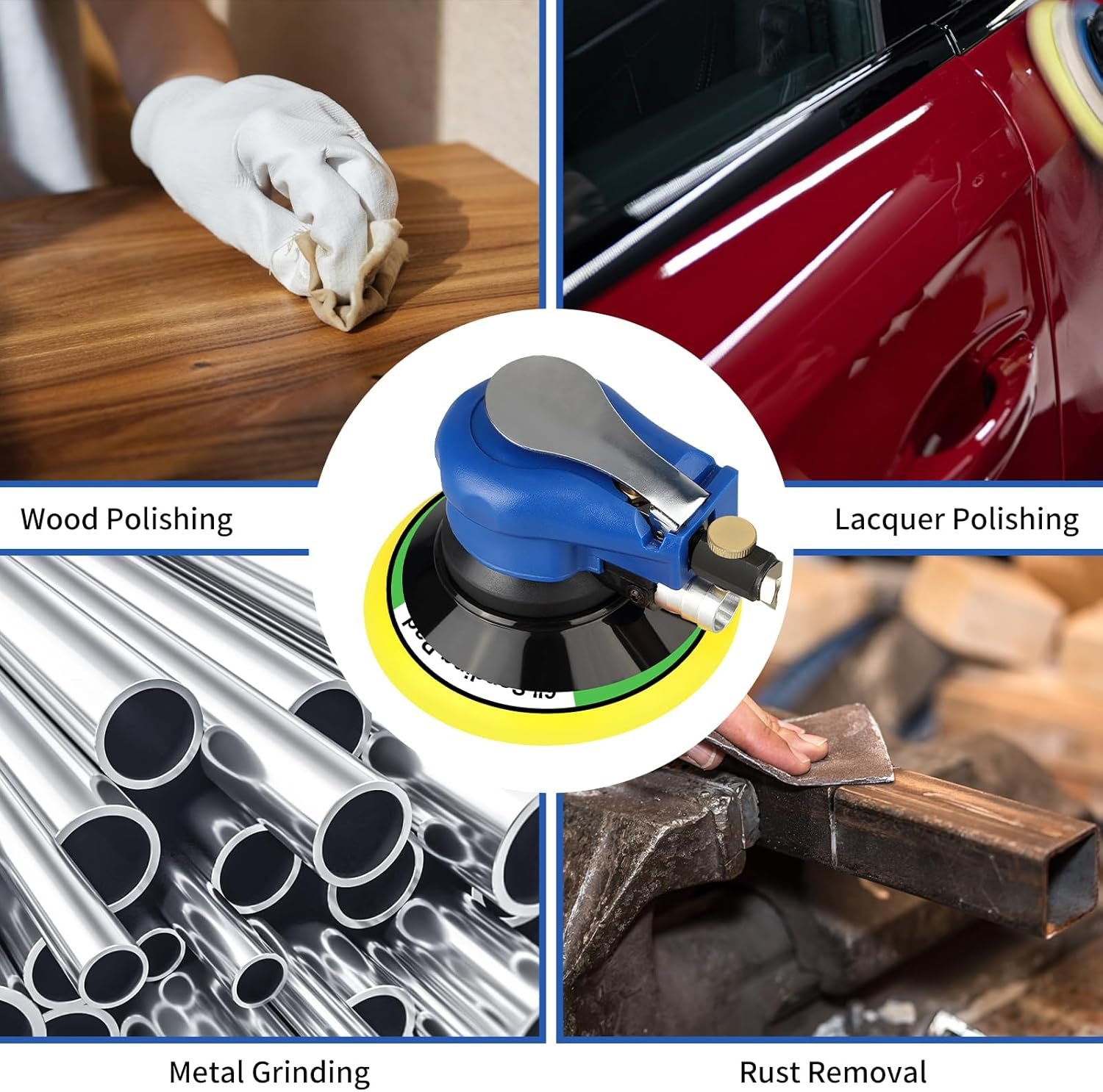 Uten 6" Air Random Orbital Sander Dual Action Pneumatic Palm Sander with Speed Regulation with 7 Pcs of Sand Paper image number 1