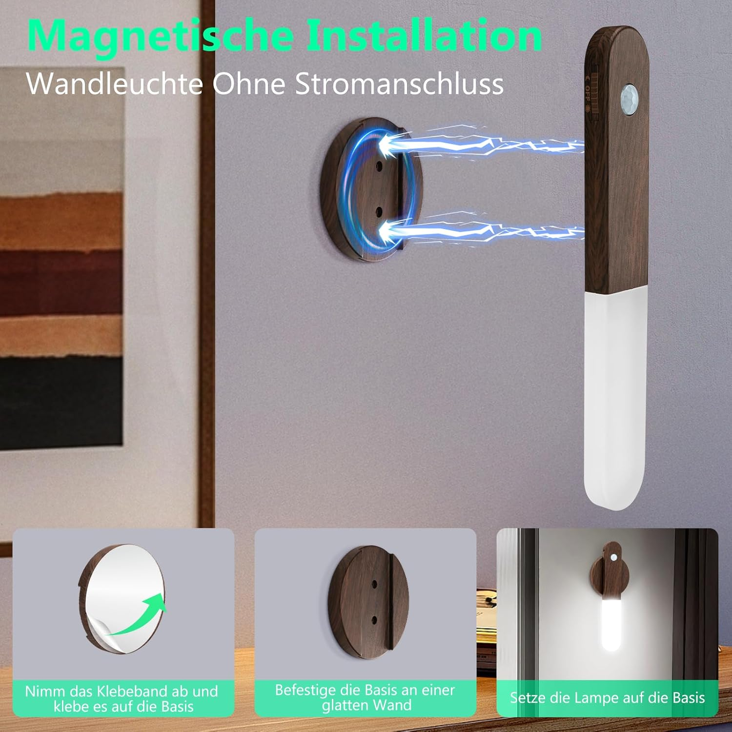 Toowell Battery Wall Light Indoor Wall Light without Power Connection Battery Wall Lamp with Motion Sensor Night Light with Motion Sensor image number 1