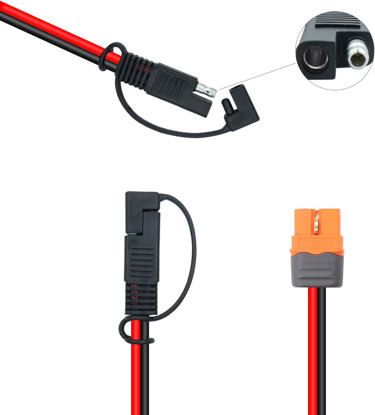 RIIEYOCA 1M SAE to XT60I-F Connector Adapter, 12AWG Cable, Compatible with Solar Panels, Portable Power Station & Solar Generator image number 4