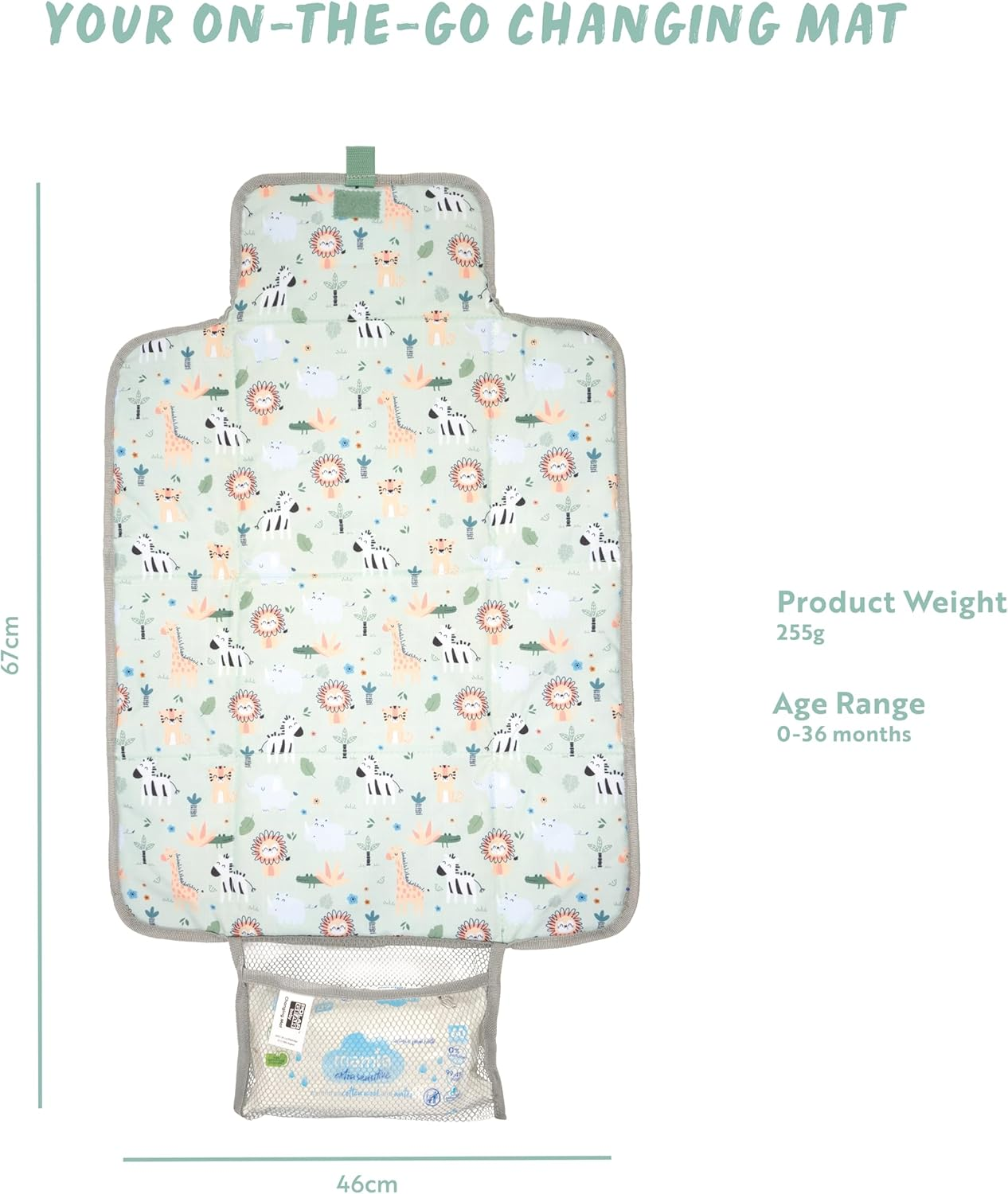 Polar Gear Baby Changing Mat &ndash; Wipe-Clean Changing Mat for Newborns &ndash; Travel Changing Mat with Pocket &ndash; Padded, Foldable Changing Matt Baby &ndash; Safari - Artic Animals image number 5