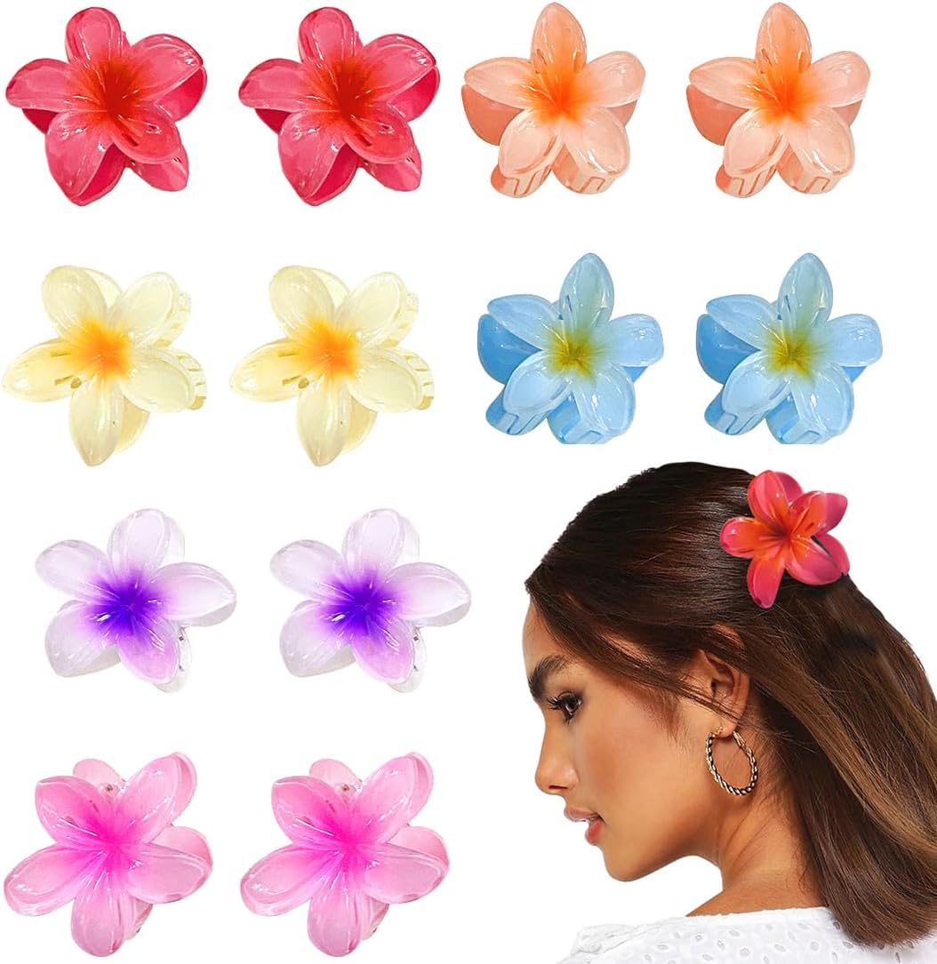 IKOPFLN Pack of 12 Flower Hair Clips, 4 Cm Cute Acrylic Hair Clips, Small Hair Clips, Non-Slip Hair Jaw Clips for Women, Girls, Medium and Thin Hair Styling Accessories (Six Colours), A, A image number 2