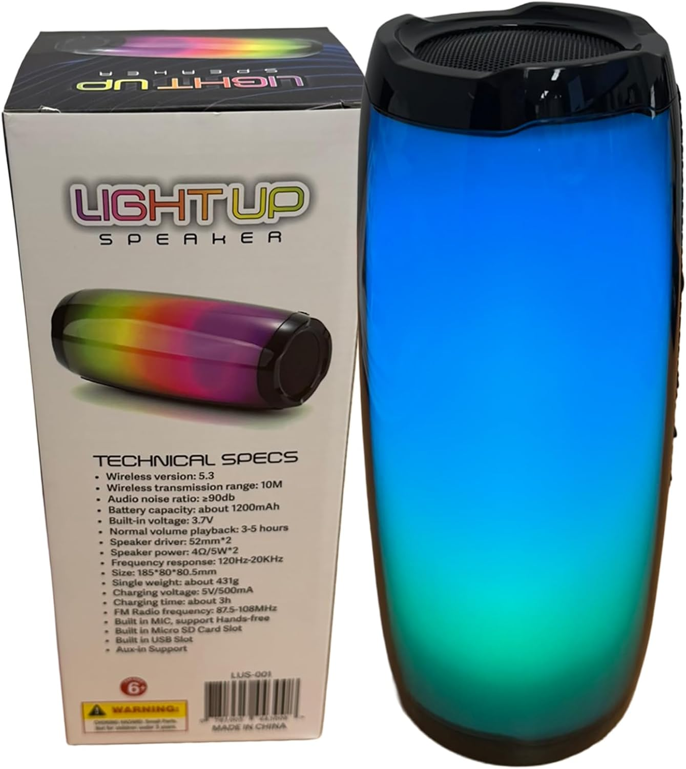 Portable Bluetooth Speaker with RGB Lights, Dual 5W Bass, Built in MIC to Suport Hands-Free, FM Radio, 1200Mah Battery, Aux/Usb/Micro SD &ndash; Light-Up Wireless Speaker with 10M Range image number 1