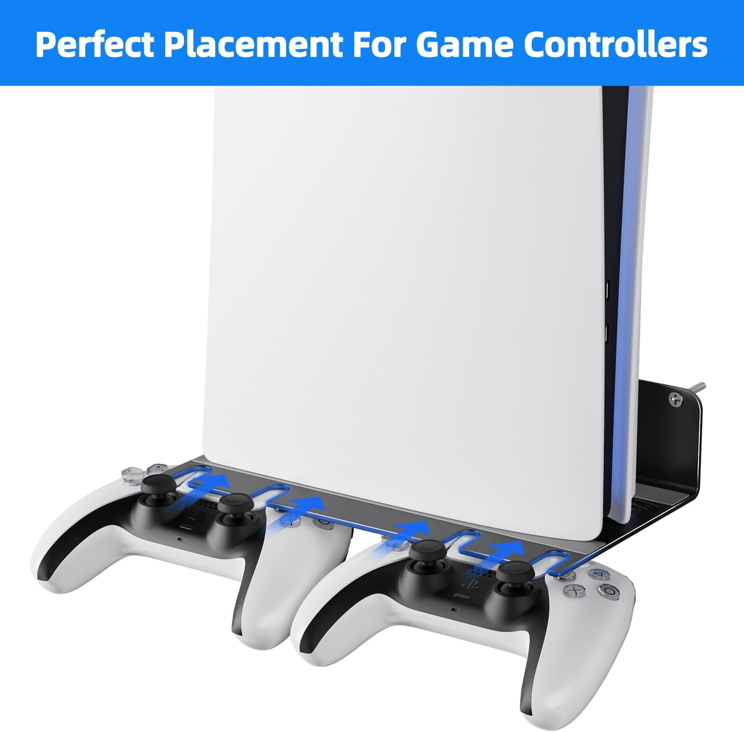 ANSHAWTIY PS5 Wall Mount Aluminum Alloy Compatible with All PS5 Generations Holds Two Controllers Unimpeded Heat Dissipation Ps5 Accessories Universal for Living Room and Bedroom - Black image number 2