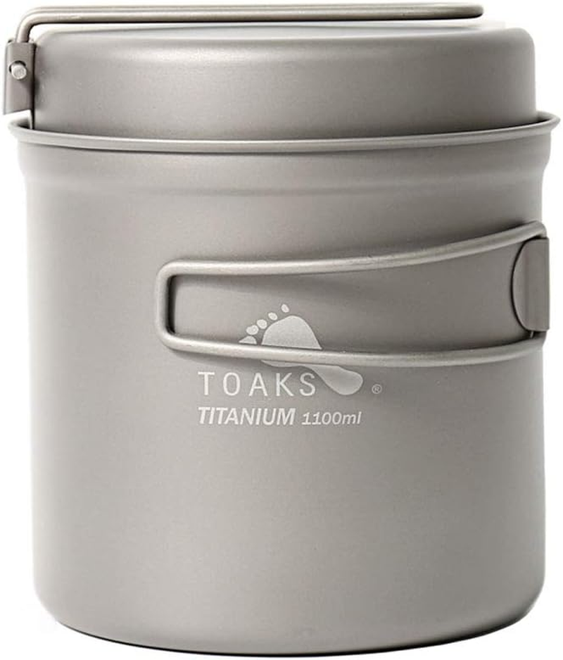 Toaks Titanium Outdoor Camping Pan, Hiking Cookware, Backpacking Cooking Picnic Bowl, Pot Pan Set, 1100Ml