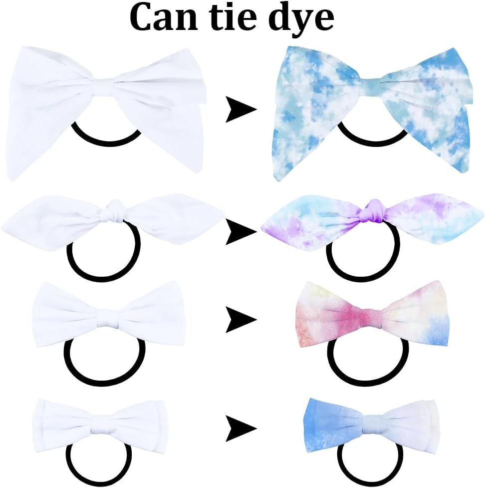 SOFPLATE 112 White Hair Bobbles with Bow and Batik Hair Accessories with 12 Batik Hair Bobbles Made of Cotton 100 Colourful Rubber Bands Non-Slip Stretchy Elastic Head Wrap Holder for Party image number 4