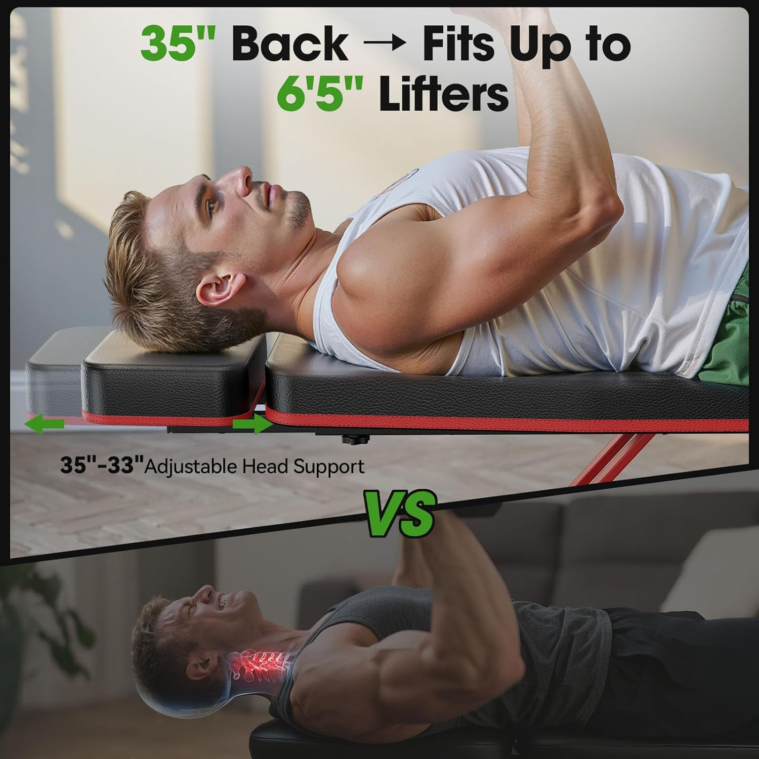 FLYBIRD Adjustable Weight Bench with Headrest, Foldable Workout Bench for Home Gym, Fit Users up to 6'5'', 750LBS Weight Capacity Exercise Bench -FBHR24 image number 3