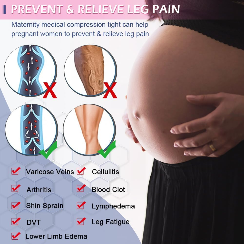 Maternity Medical Compression Tights by Beister, 20-30Mmhg Graduated Support Pregnancy Legging with Button Elastic Band & Abdominal Protection, Footless High Waist Compression Pantyhose for Varicosity image number 2