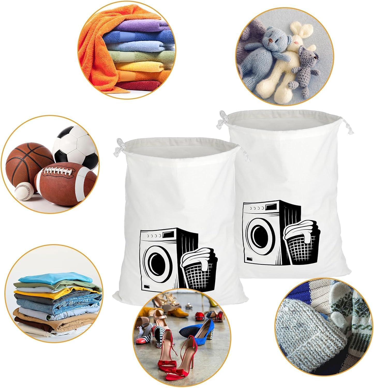 Pack of 2 Laundry Bags Travel, Cotton Laundry Bag Travel, Large Bag with Drawstring, Reusable Laundry Bag Dirty Laundry, Foldable Bag for Clothes Storage, 60 X 50 Cm(White) image number 4