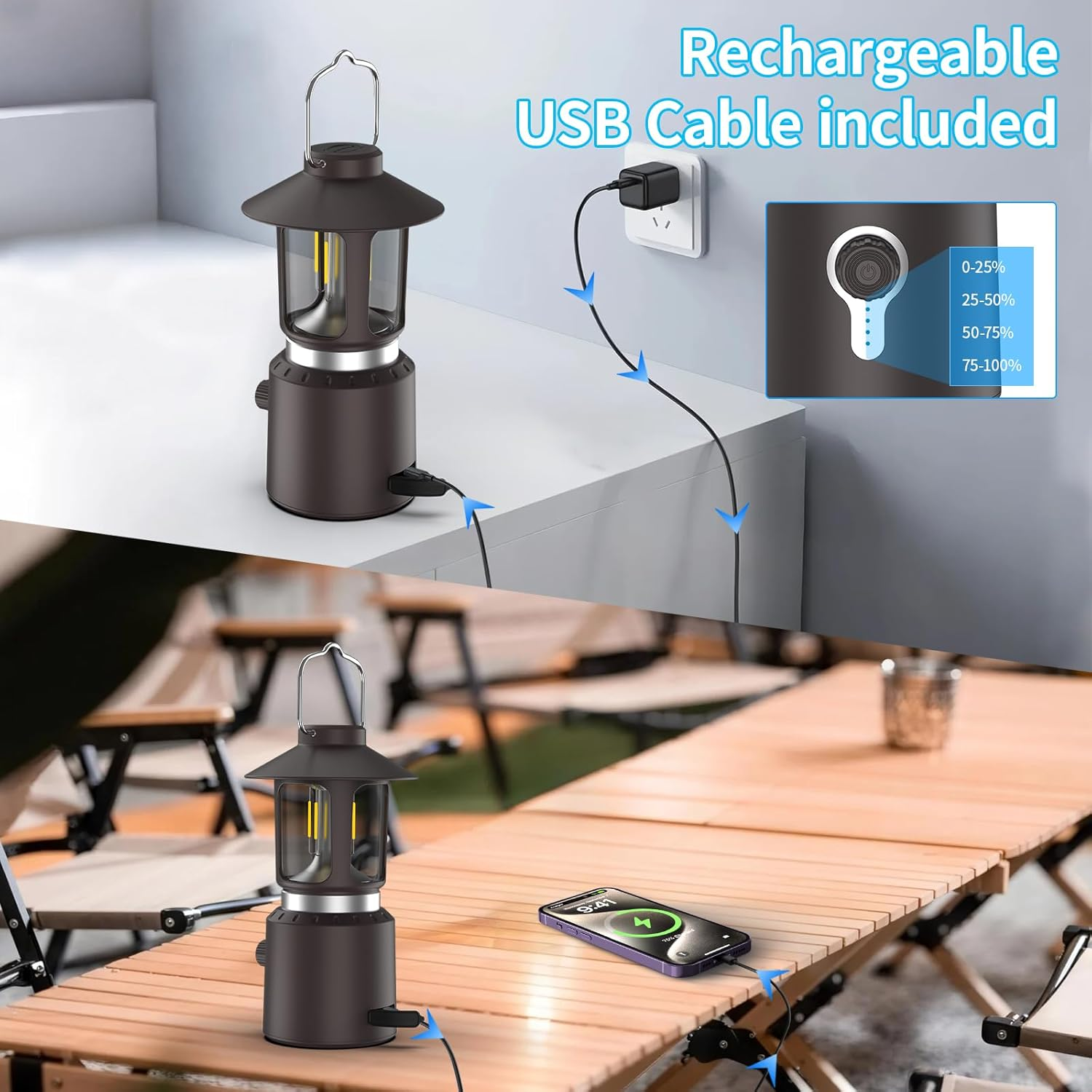 Phylosal Retro Classic LED Camping Lantern, Rechargeable Stepless Dimming Vintage Lantern, 3 Light Modes (2000K-6500K), 8000Mah Power Bank, Bright Hanging Tent Light for Indoor & Outdoor, Hiking, Camp image number 1