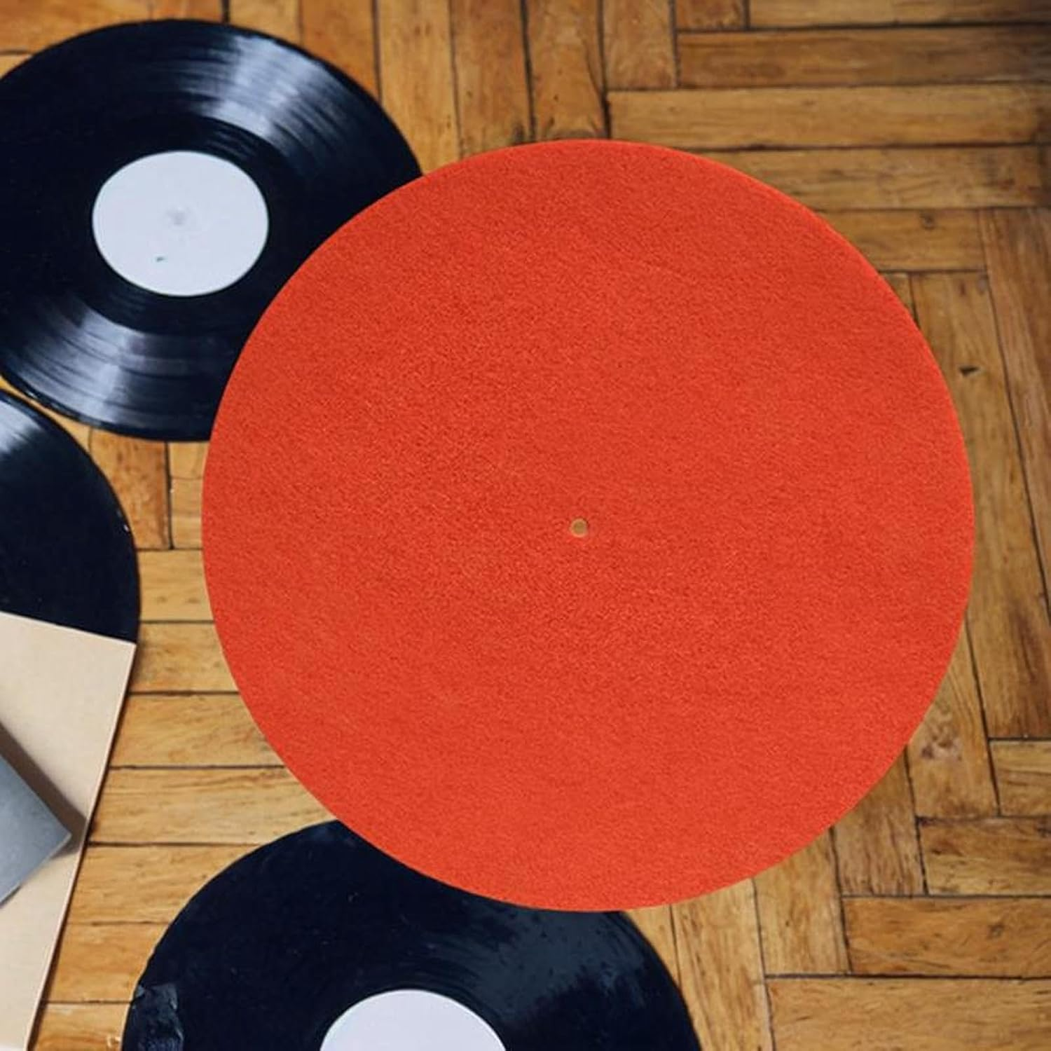 Record Player Mat, 12In anti Slip and anti Static Felt Record Pad Turntable Slipmat Turntable Platter Mat, Orange - Orange image number 2