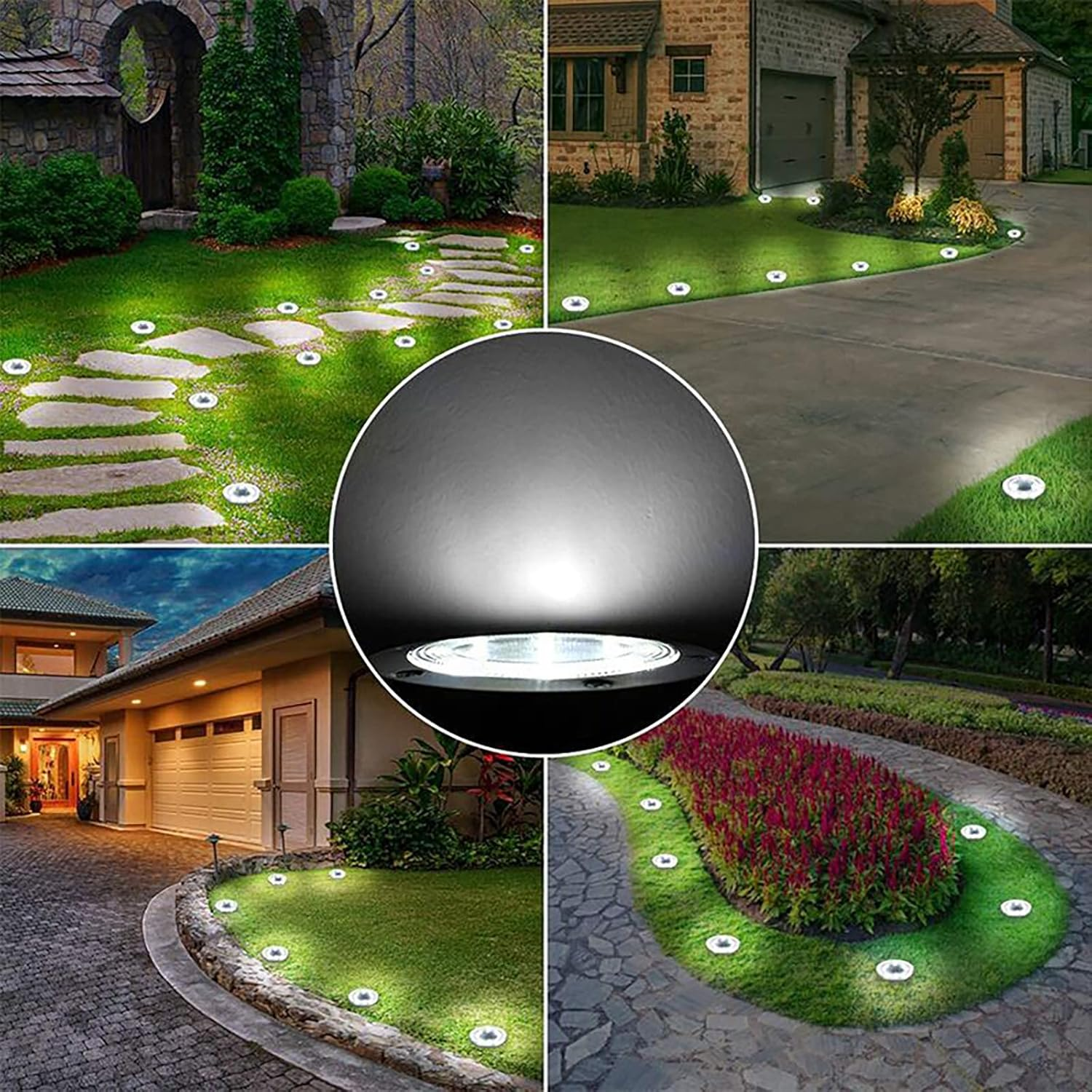 Solar Ground Lights, Outdoor Waterprood 8 LED Solar Powered Floor Landscape Light for Garden Pathway Walkway Patio- 4 Pack (White) image number 4