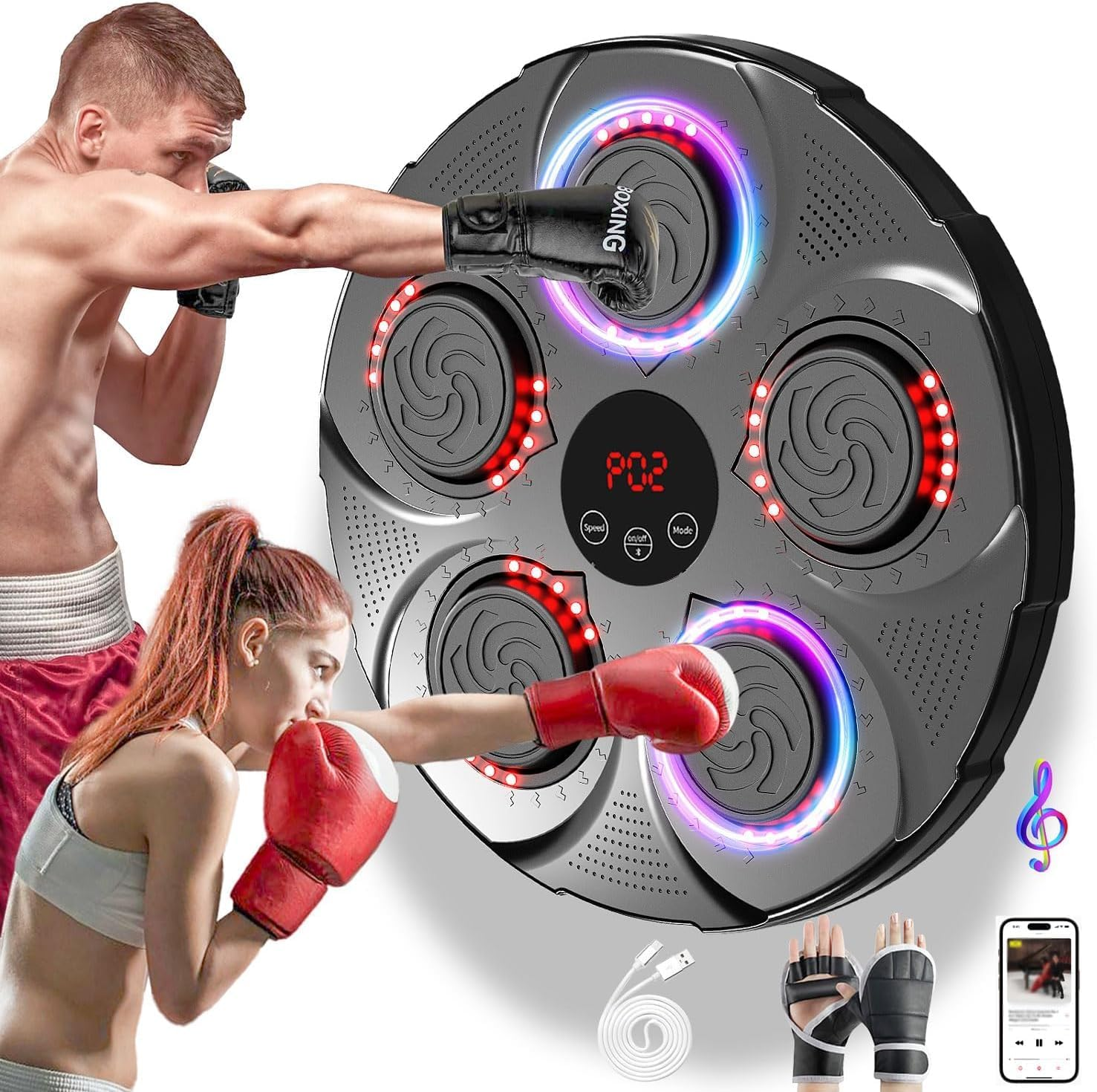 Boxing Machine Music,Rechargeable Boxing Equipment Wall Mount,Home Smart Boxing Target Workout Machine, Electronic Focus Agility Training Digital Boxing for Kids and Adults.