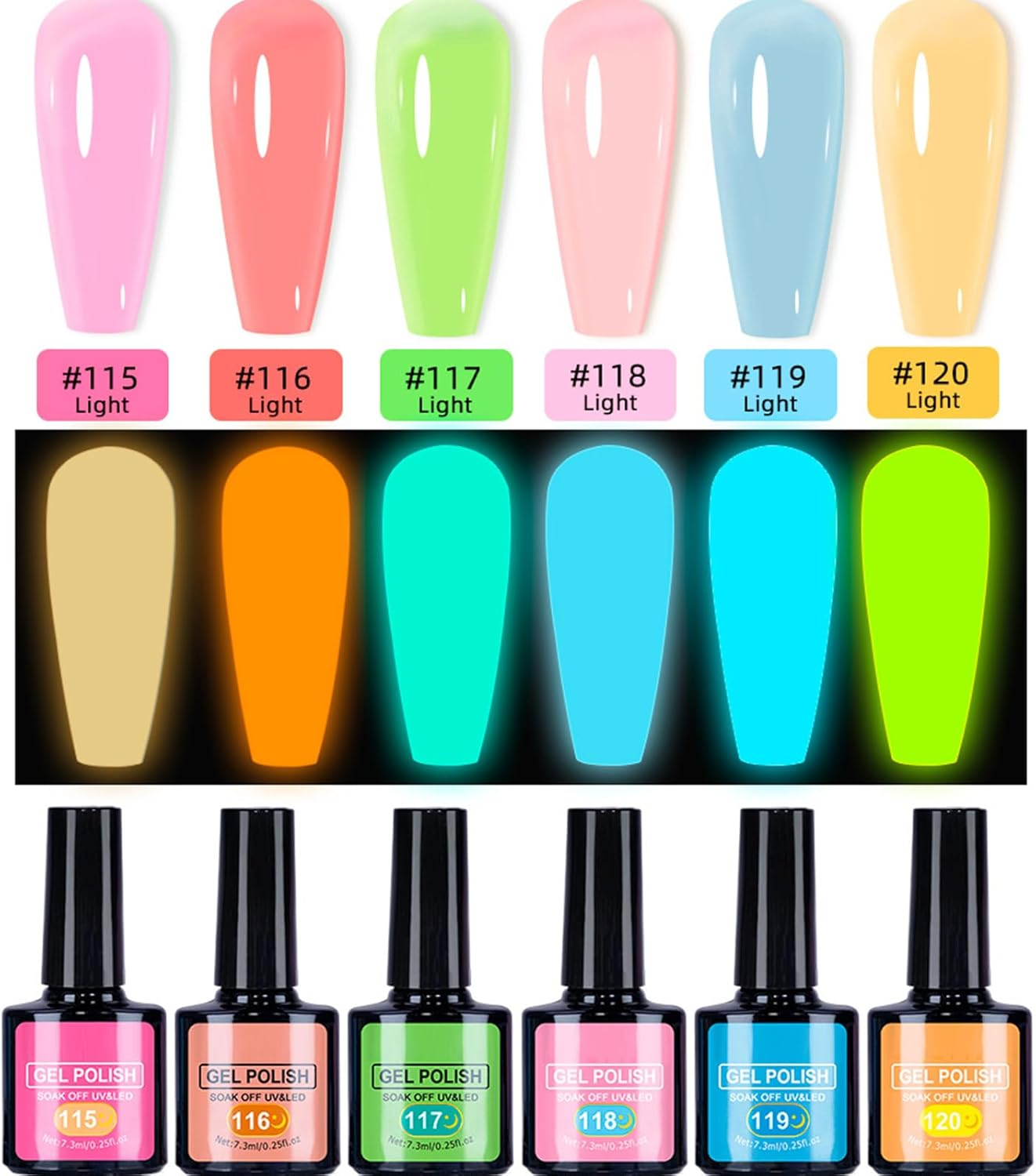 Frxib Glow in the Dark Gel Nail Polish - Glowing Nail Gel for Women, Manicure Supplies Portable for Salon Travel Stage Performance Photo Sessions Wedding Music Festival
