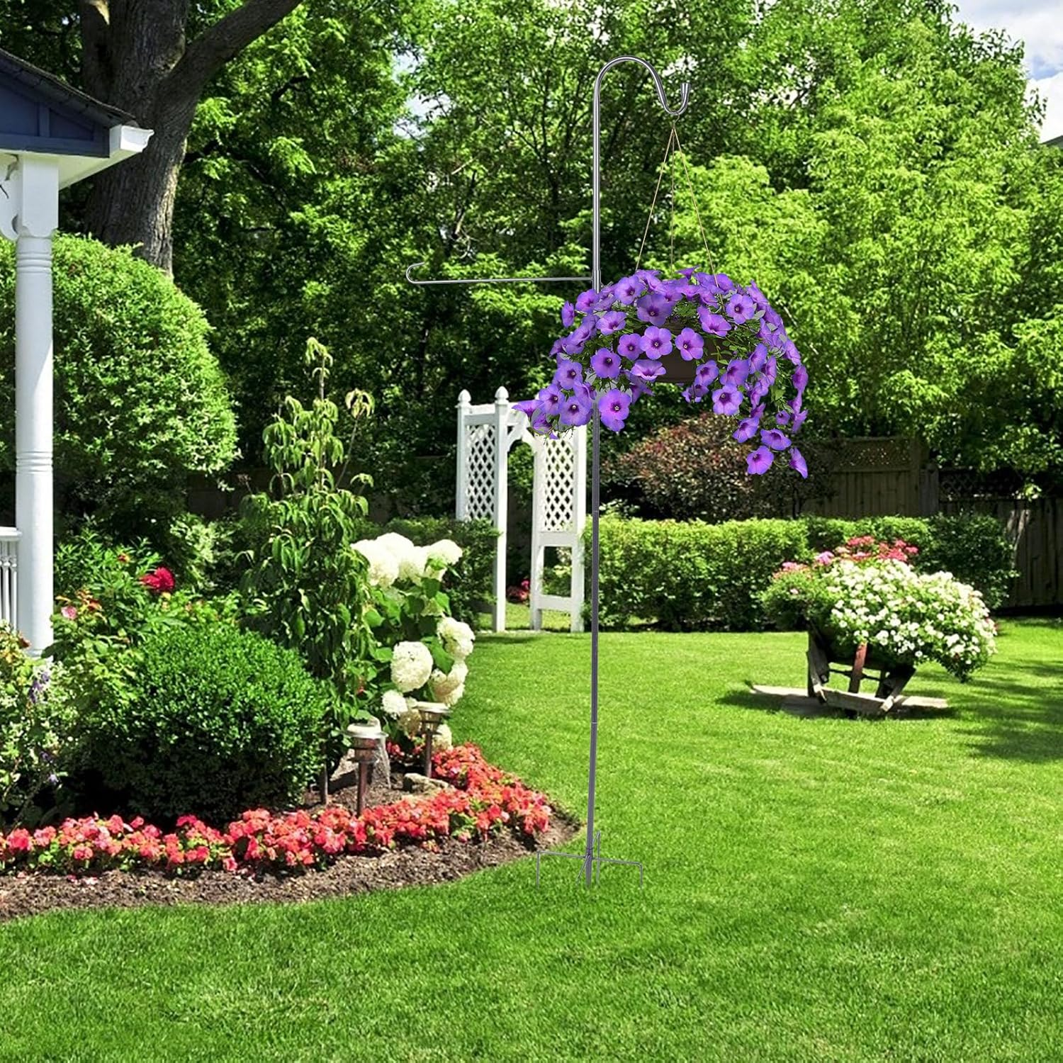 1Pc Floor Outlet Flagpole Shepherd Hook Wind Chime Hanger Windchime Hanger Outdoor Pot Outdoor Plant Hanger Stand Streetlamp Hanger Garden Hanger Streetlamp Holder Black Happyyami image number 4