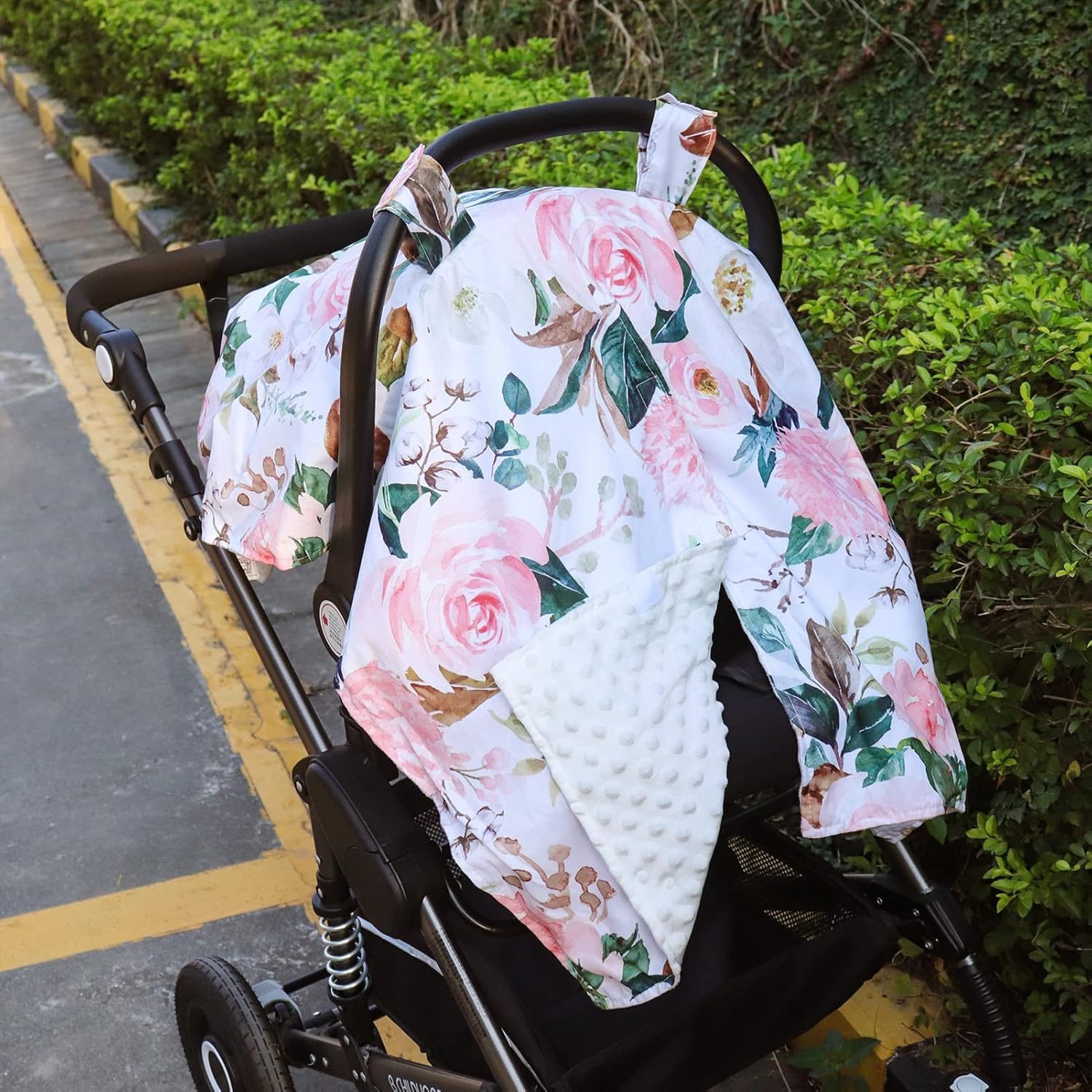 Car Seat Covers for Babies, Peekaboo Opening Infant Car Seat Canopy for Baby Boys Girls, 2 in 1 Mom Nursing Breastfeeding Covers, Minky Warm Carseat Canopy for Newborn, Pink Flower - Dinosaur image number 2