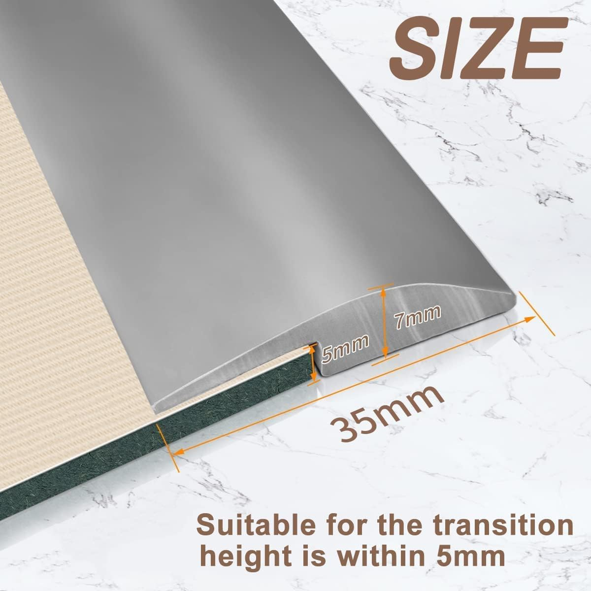 10Ft Floor Transition Strip, Self Adhesive Carpet Edging Trim Strip, Threshold Strips for Threshold Height Less than 5 Mm (Grey)