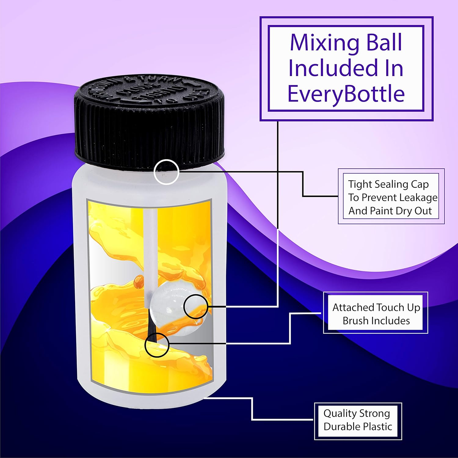 Upper Midland Products Paint Touch up Bottles with Brush, Mixing Ball, Applicator Touchup Leftover Paint Reusable Container Bottle Kit 3 Pack, Clear (PNTBTL3PK) image number 6