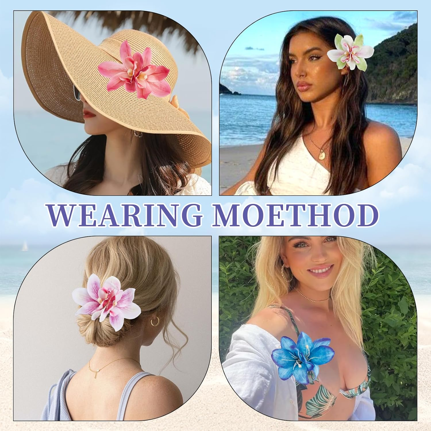 NICENEEDED 4 PCS Hawaiian Flower Hair Clips for Women, Artificial Orchid Hair Barrettes Hibiscus Tropical Decorations, Boho Clip for Wedding Bridal Beach Party image number 1