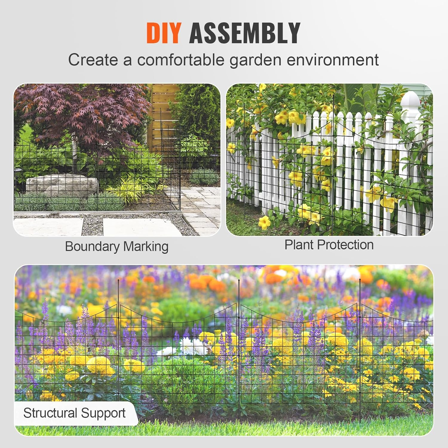 VEVOR Garden Fence, No Dig Animal Barrier 75&times;93 Cm, Underground Decorative Fencing with 6.38 Cm Spike Spacing, Metal Dog Barrier for Yard and Outdoor Patio, 5 Pack image number 4