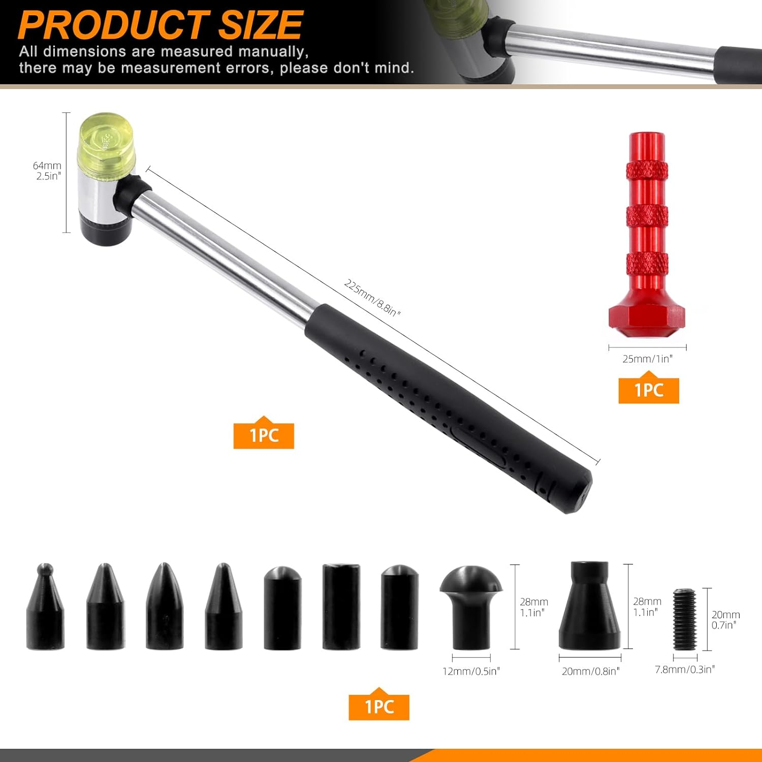 12Pcs Car Dent Repair Tools Kit Includes Paintless Dent Removal Tap down Tool, Rubber Hammer, 9 Different Shaped Heads and Screw Component Dent Puller Kit for Cars Auto DIY Dent Repair image number 4