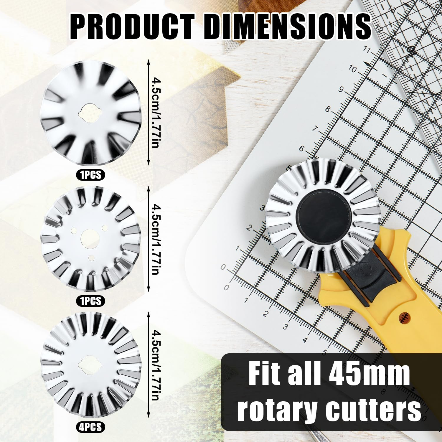 6Pcs 45Mm Pinking Rotary Cutter Blades, Wave Rotary Cutter Blades Rotary Cutter Replacement Blades for Fabric for Quilting Sewing Crafts image number 3