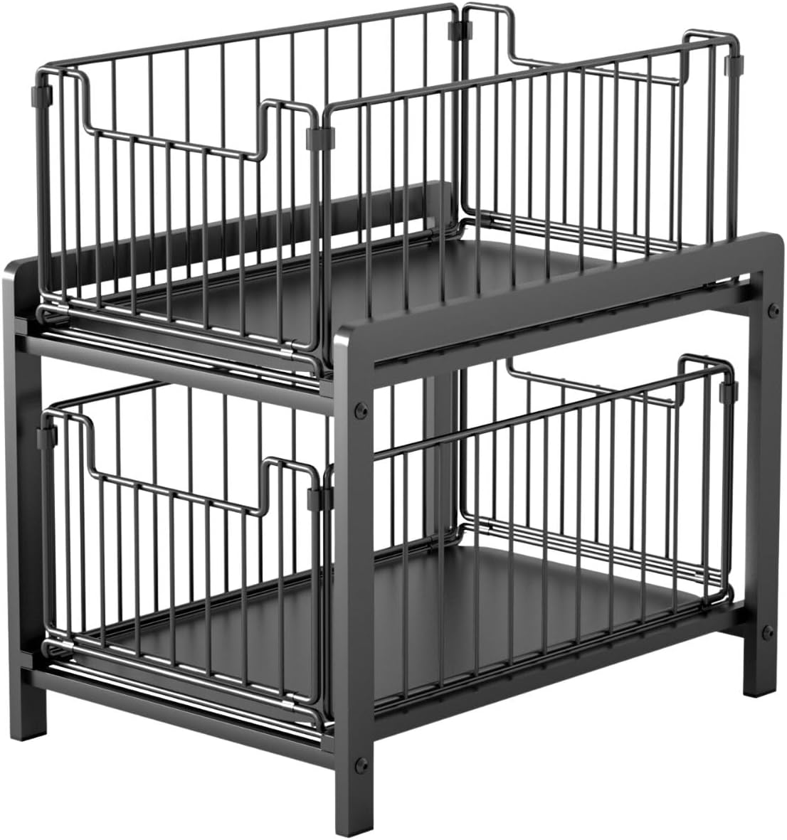 Gominimo under Sink Stackable Organizer Pull Out Sliding Drawer Cabinets, Multi-Purpose under Sink Shelf for Kitchen and Bathroom/Cabinet Drawers, Black image number 2