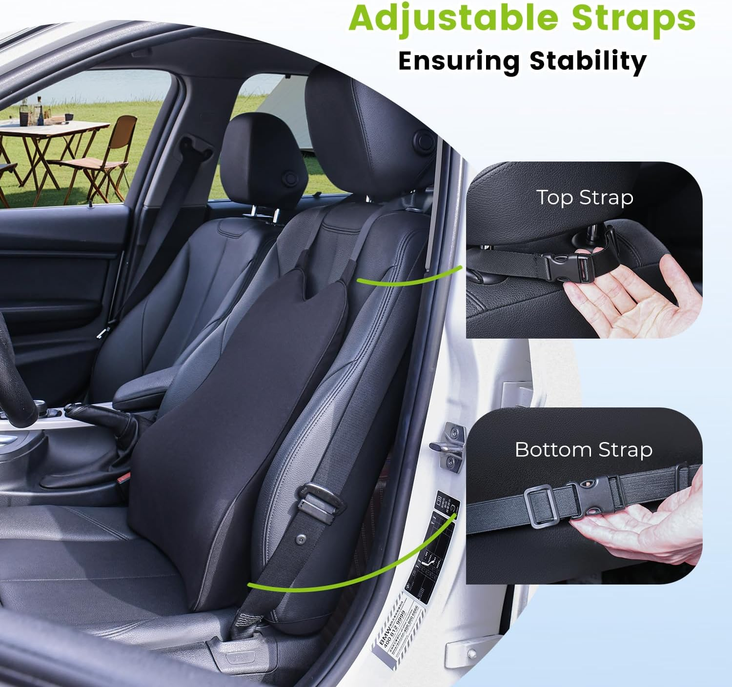 Lumbar Support Pillow for Car, Soothe Back Discomfort with 20.9" Lengthened Support & Dual Adjustable Straps, Ergonomic Memory Foam Back Support Pillow Fits Mid and Large Cars, Suvs, Trucks image number 6
