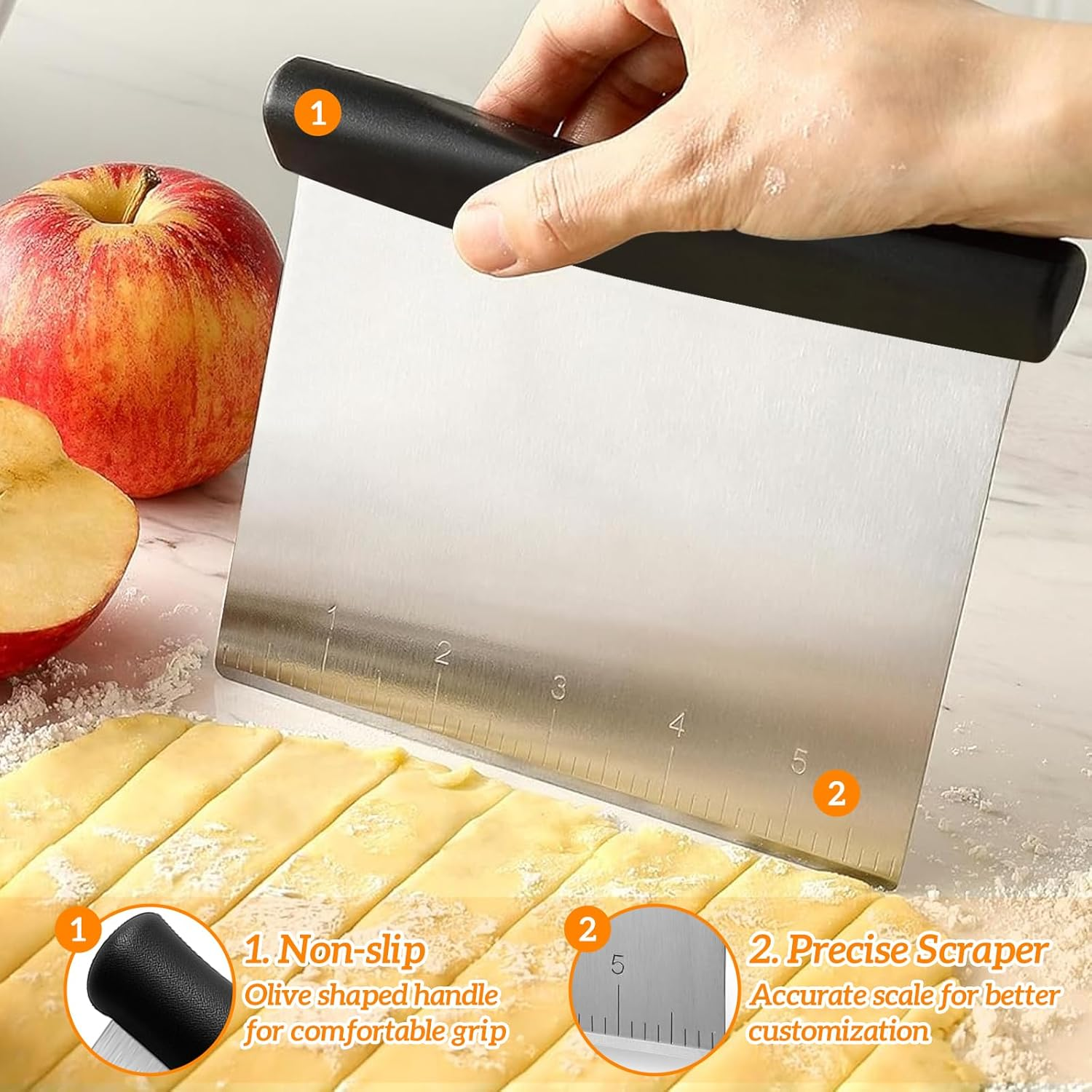 Shanghigh Dough Scraper and Cutter - Multi-Purpose Bench Scraper/Chopper with Measuring Scale, Stainless Steel Kitchen Essential Baking Cooking Tool for Bread, Pizza and Cake, Food Cutting Tool image number 6