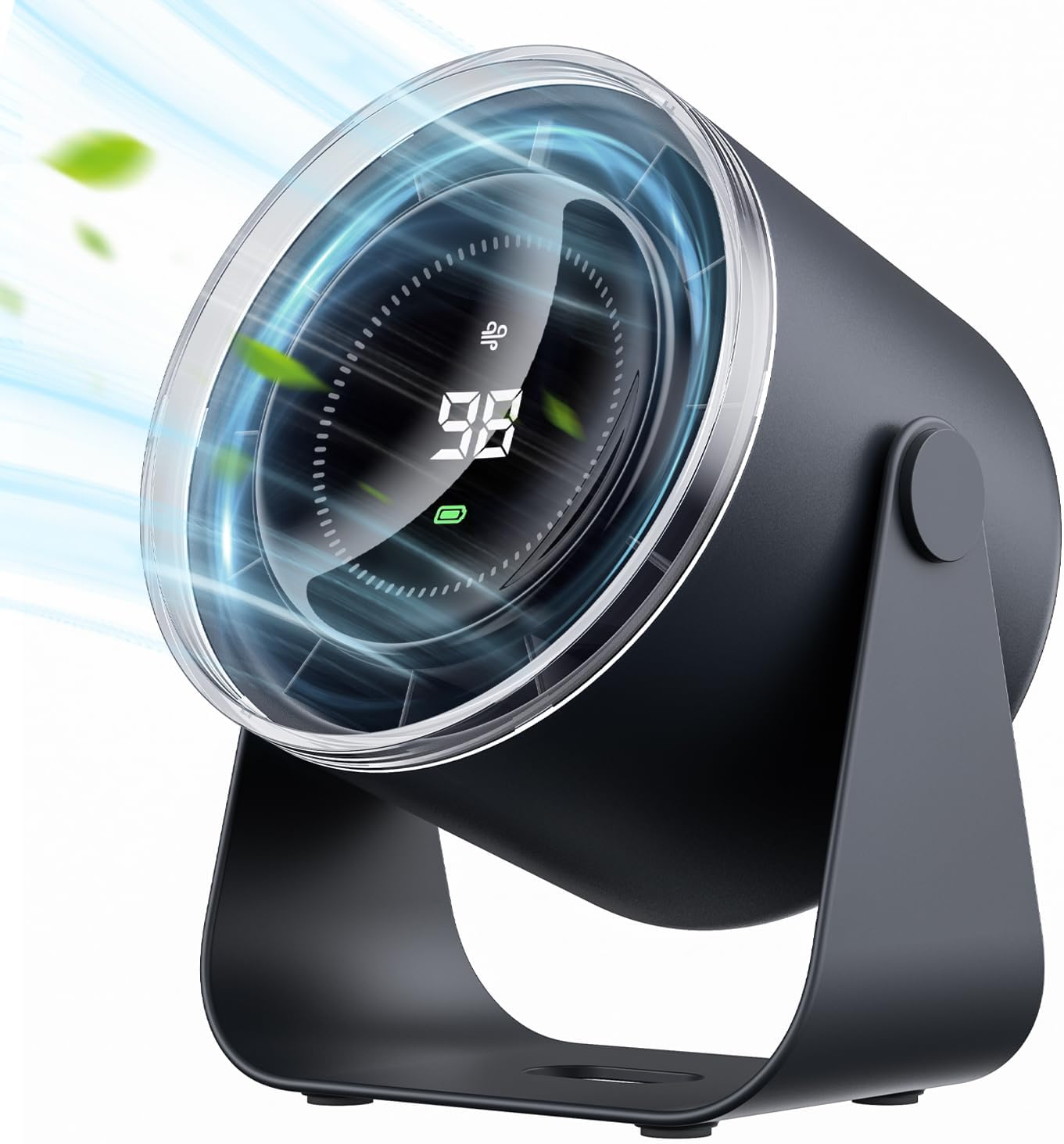 WSKEN Desk Fan with Battery Operated, Quiet Digital Display Portable Fan for Office, Bedroom, Kitchen, Home, Outdoor, 100 Speeds 115&deg; Tilt Small Travel Camping Table Fan, Blue-Gray