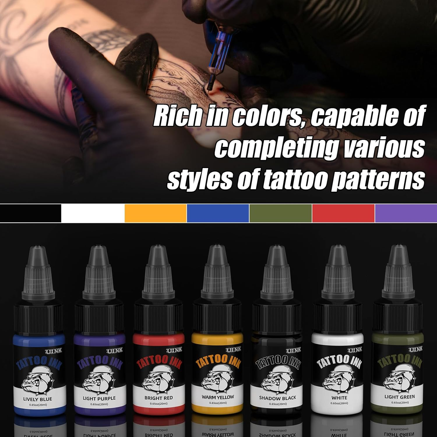 Professional Tattoo Ink Set, 7 Colours X 20Ml, High-Dose Pigments image number 1