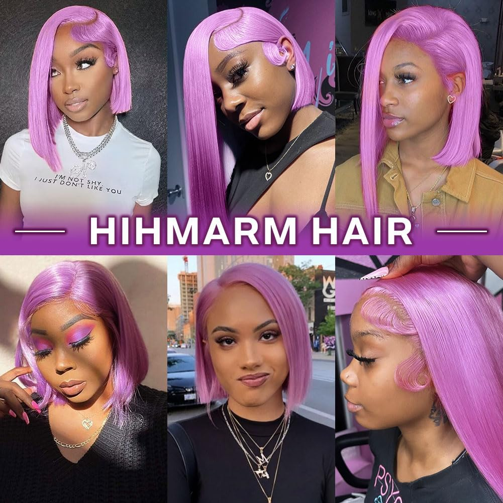 HUIWANYAN Hihmarm Purple Bob Wig Human Hair Glueless Pre Plucked 13X4 HD Lace Front Wig 180% Density Short Bob Wig for Black Women 16 Inch image number 1