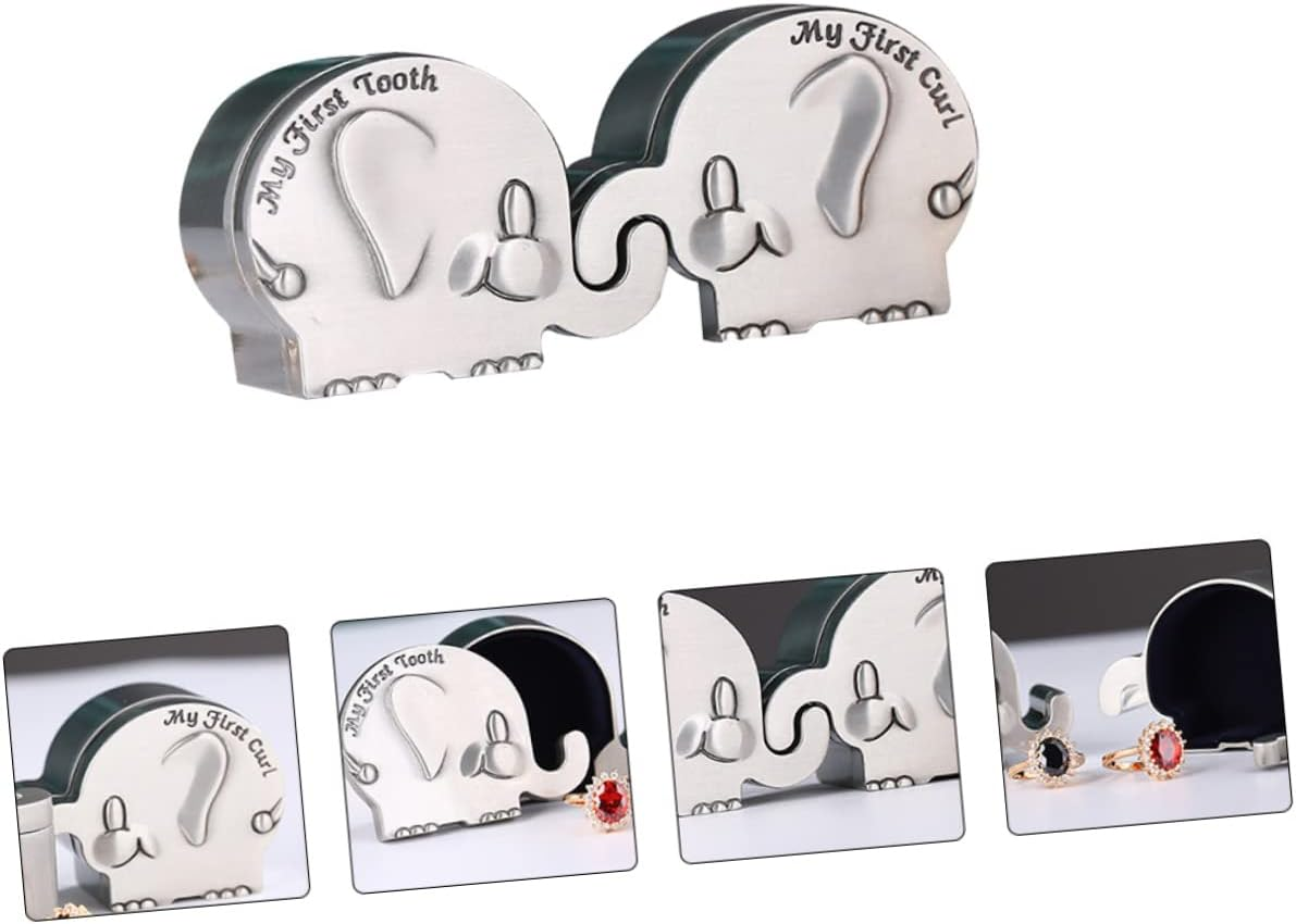1Pair Lovely Elephant Shape My First Tooth and Curl Keepsake Box for Newborns Durable Tooth Saver Box for Long Term Storage of Precious Memories image number 4