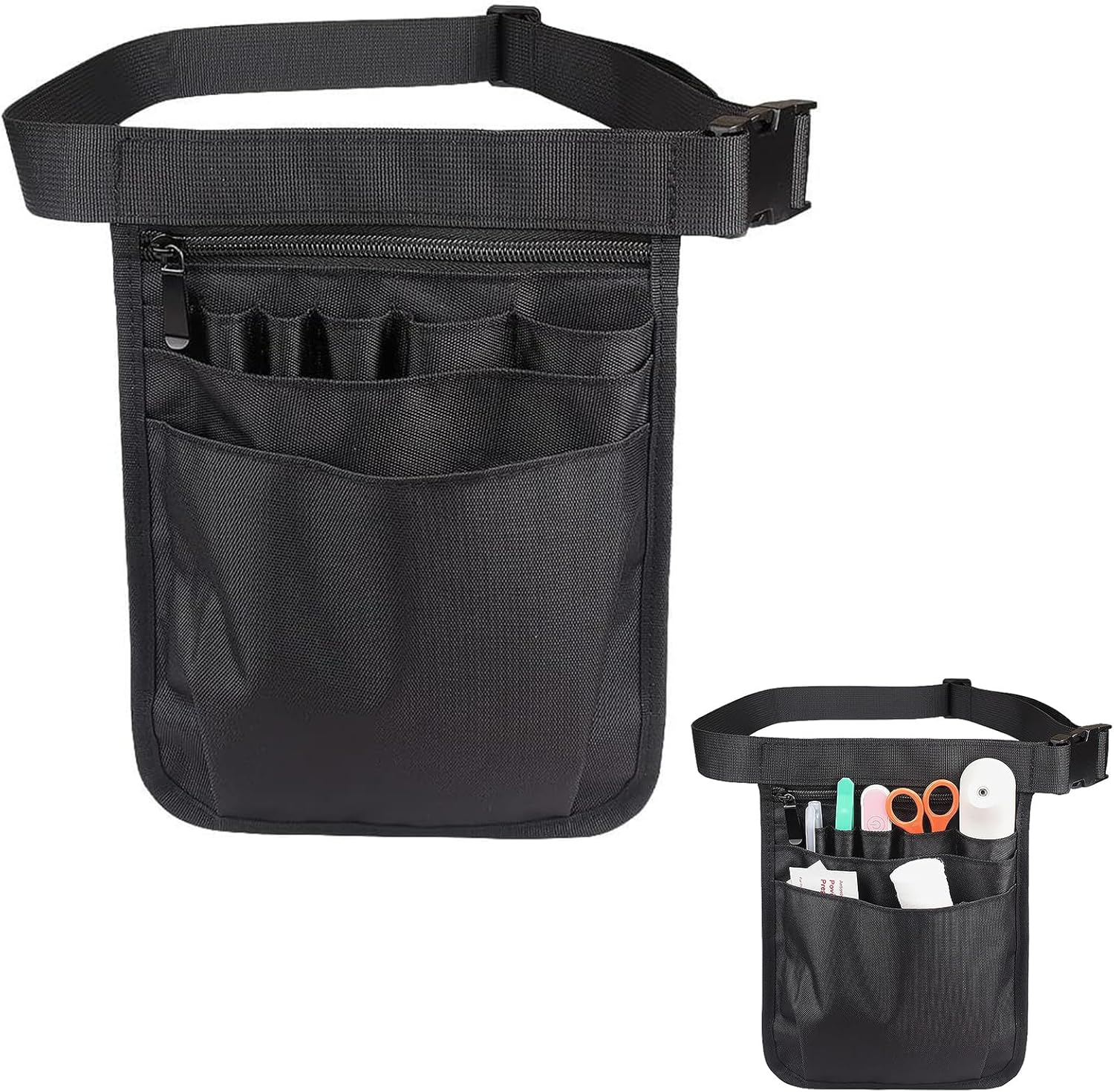 Multi Pocket Nurse Bag, Nurse Fanny Pack Nursing Waist Pouch Multi Pocket Utility Belt Bag Multi Pocket Nurse Bag Organizer Belt for Nurse Pack Pocket Nurse Bag (Black) image number 2