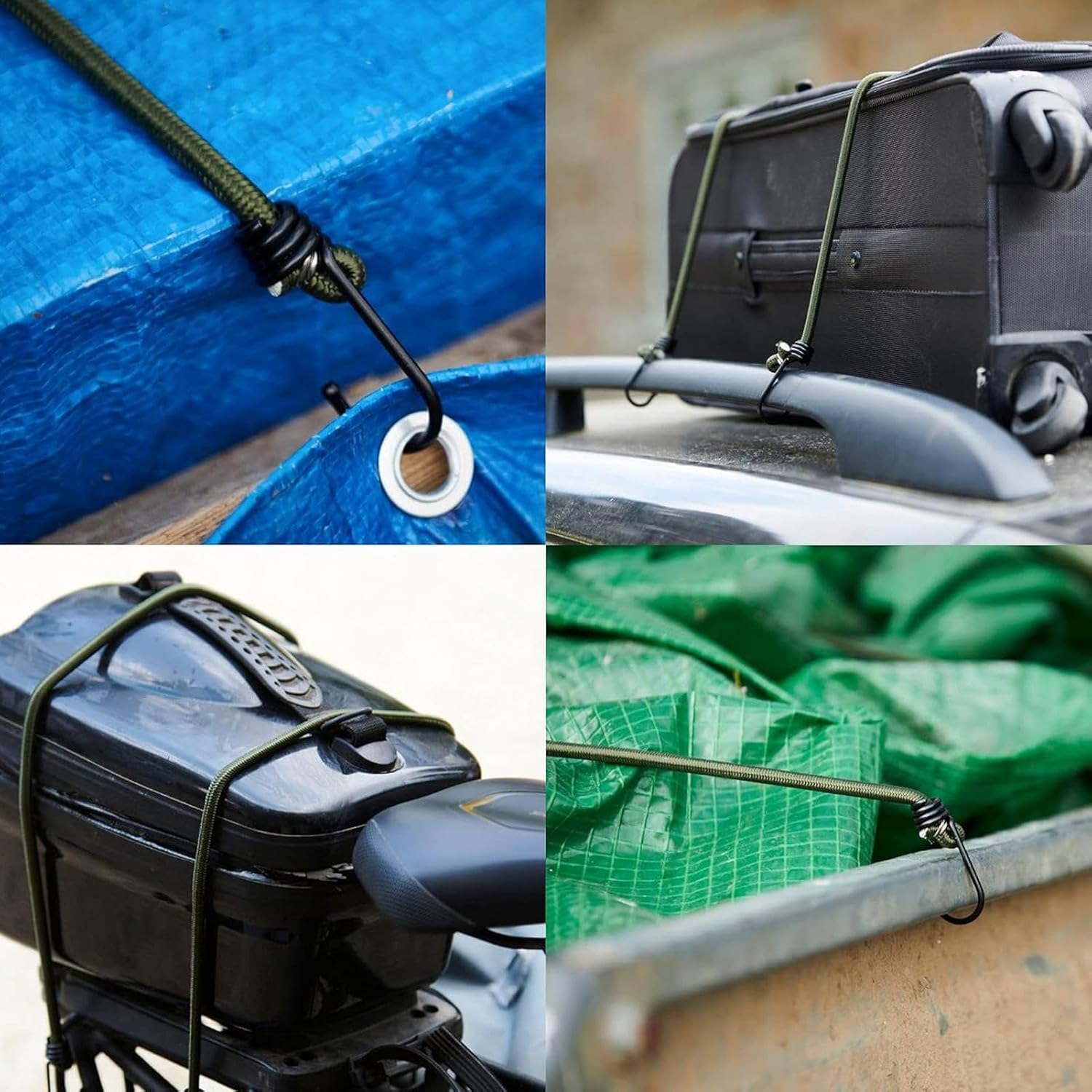 Rubber, PP & Iron Elastic Cord - 100Cm Elastic Rope with Hook, 10 Pieces Heavy Duty Securing Straps - Rope Straps for Luggage Camping Trunk Canopy Tarp Tent image number 6